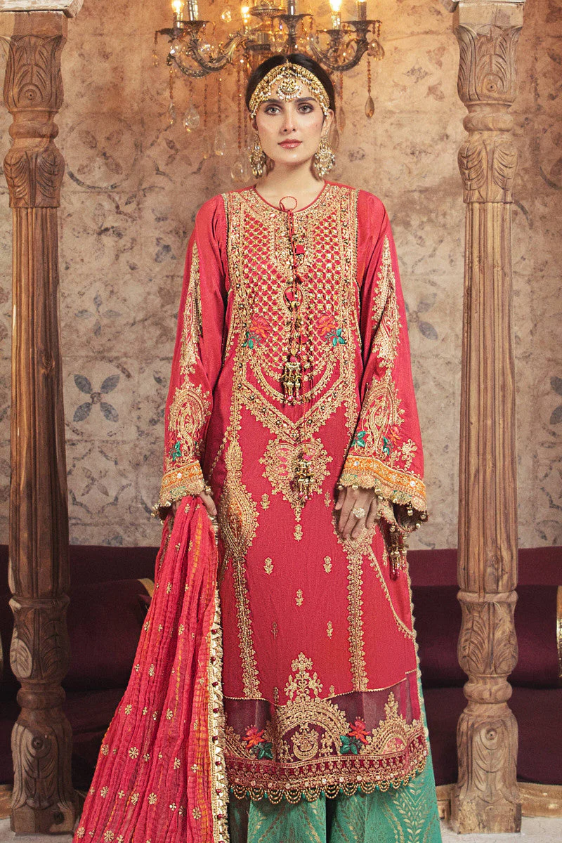 Unstitched MBROIDERED - Aqua and Salmon pink  (BD-2302) - Image 3