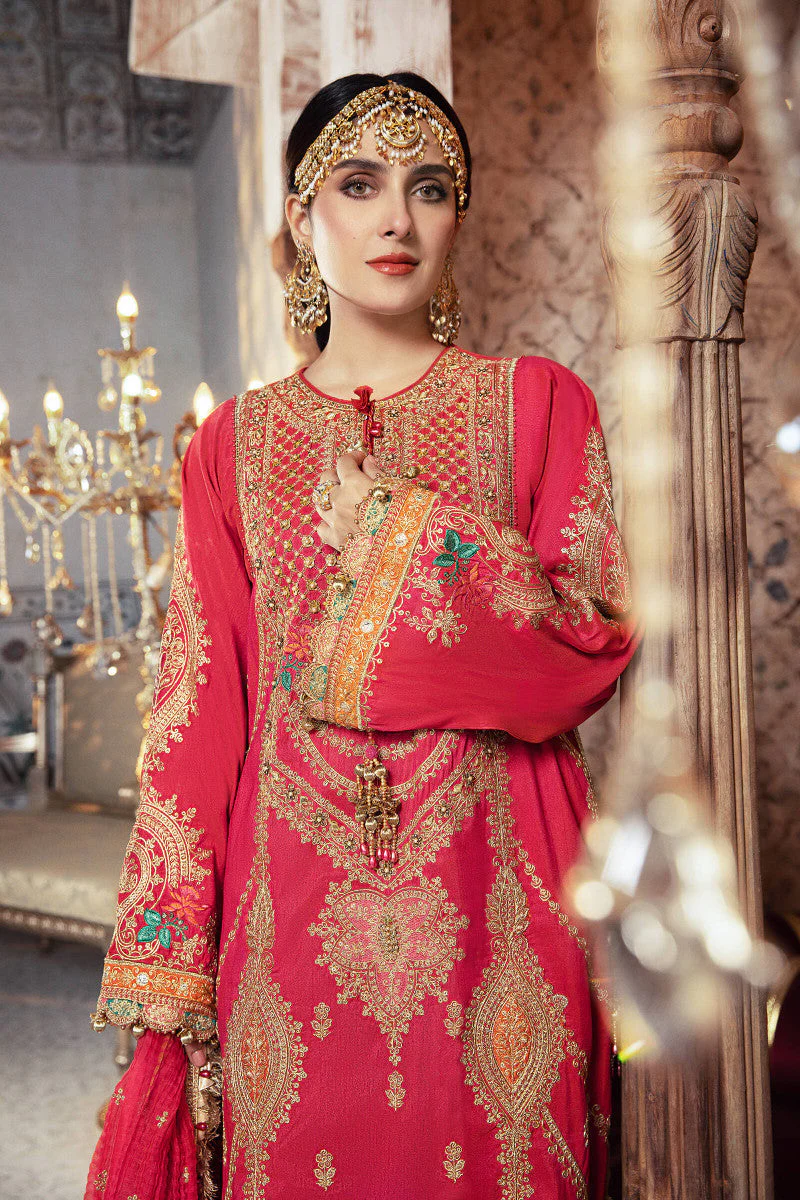 Unstitched MBROIDERED - Aqua and Salmon pink  (BD-2302) - Image 4
