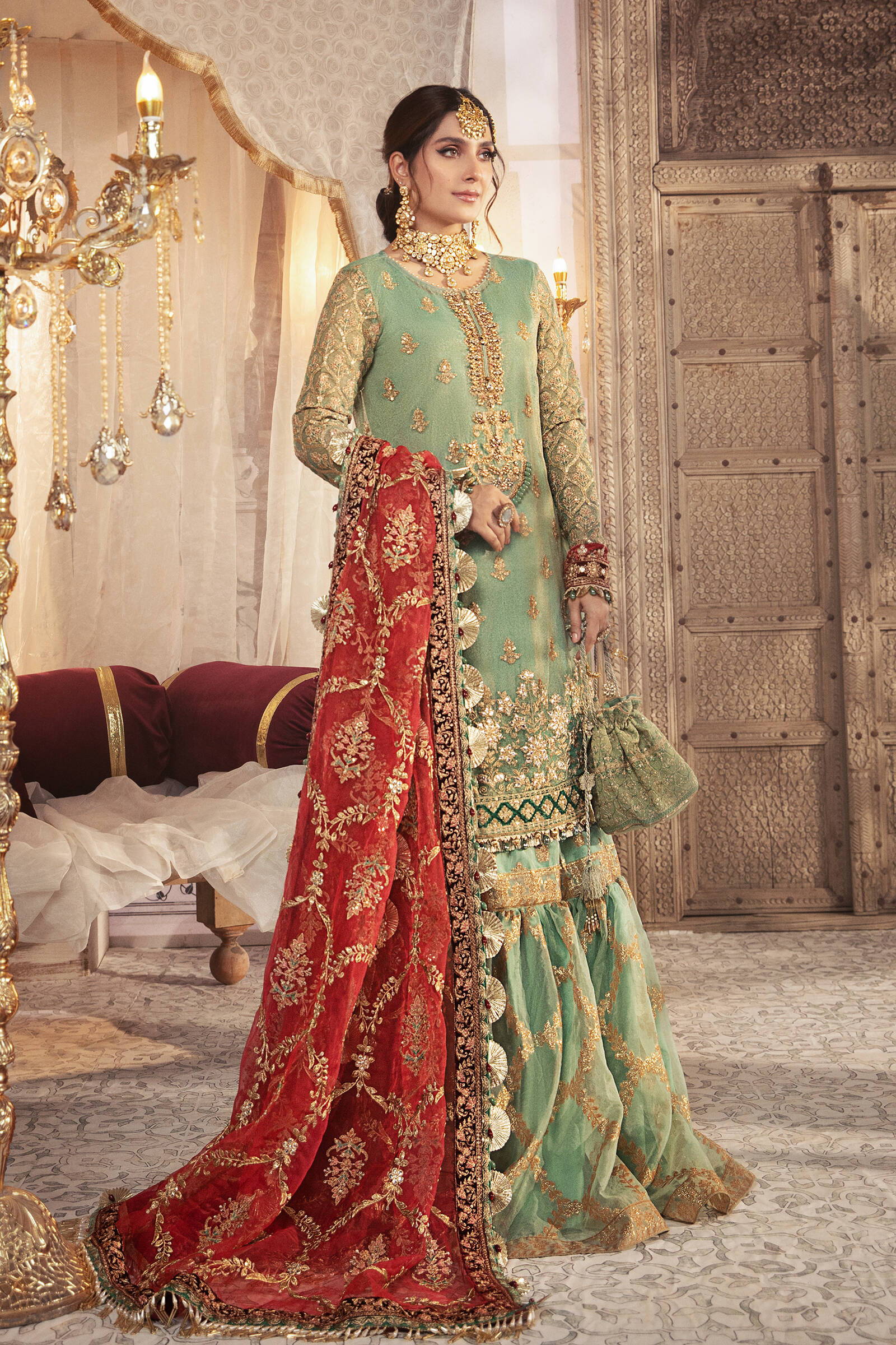 Unstitched MBROIDERED - Coral in Sea green (BD-2303) - Image 3