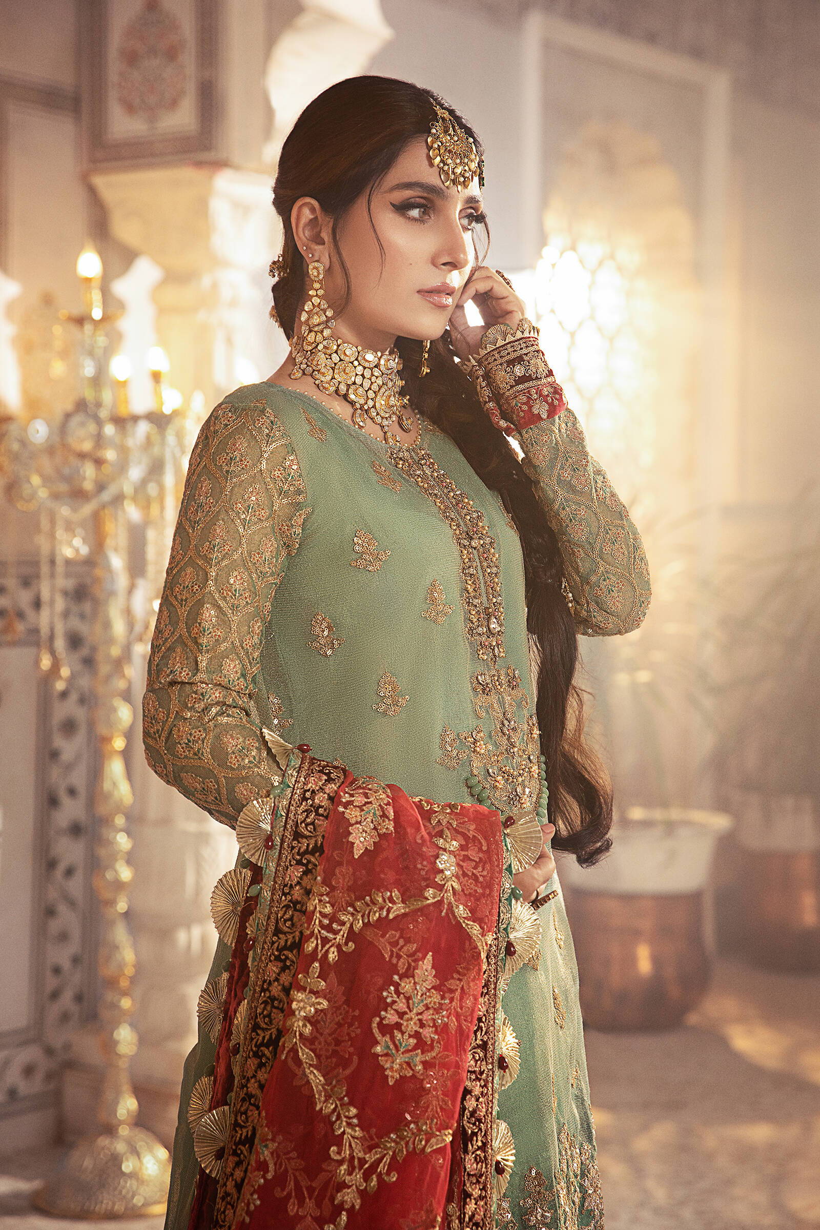Unstitched MBROIDERED - Coral in Sea green (BD-2303) - Image 4