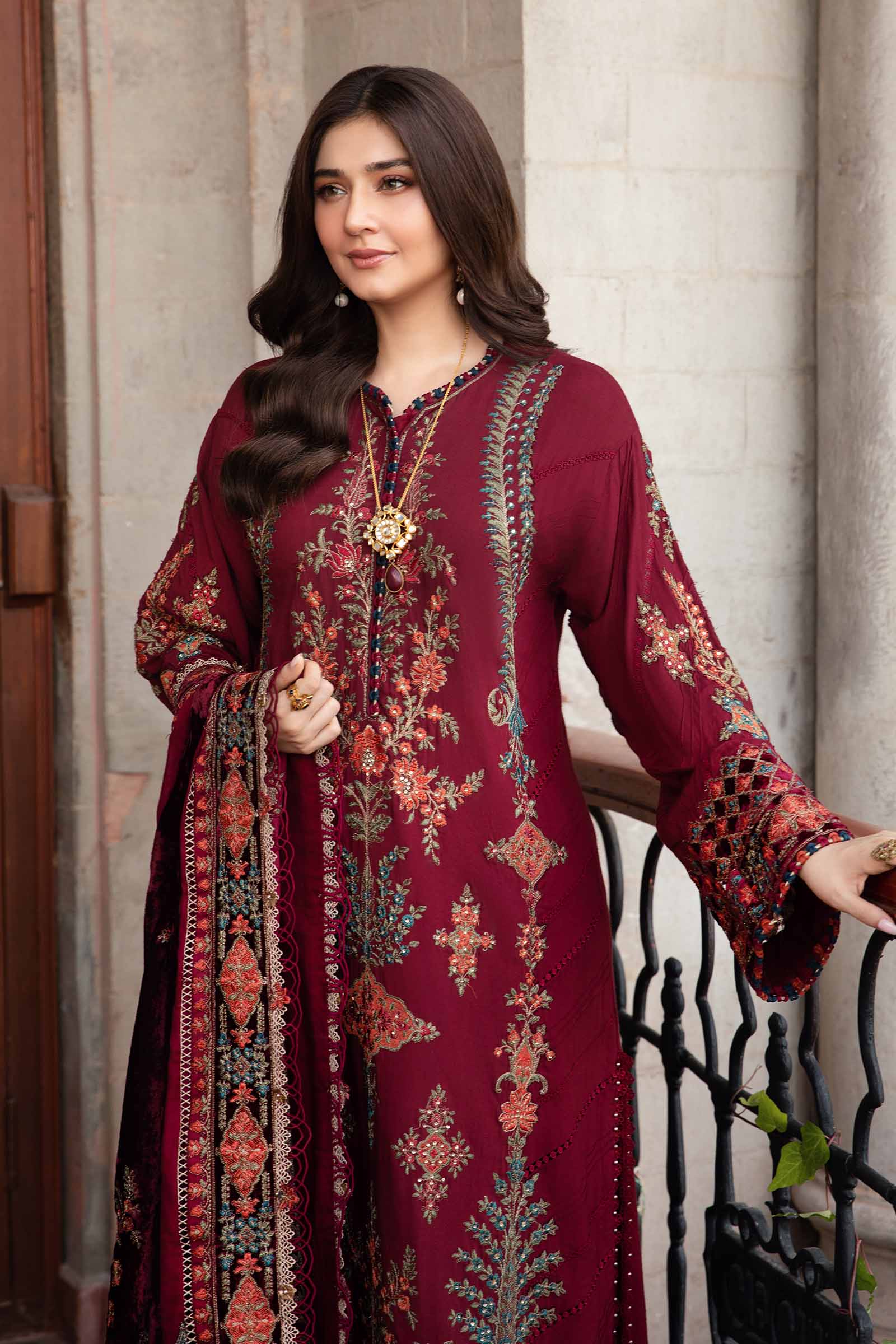 3 Piece Unstitched Embroidered Twill Linen Suit | DL-1210 - Image 2