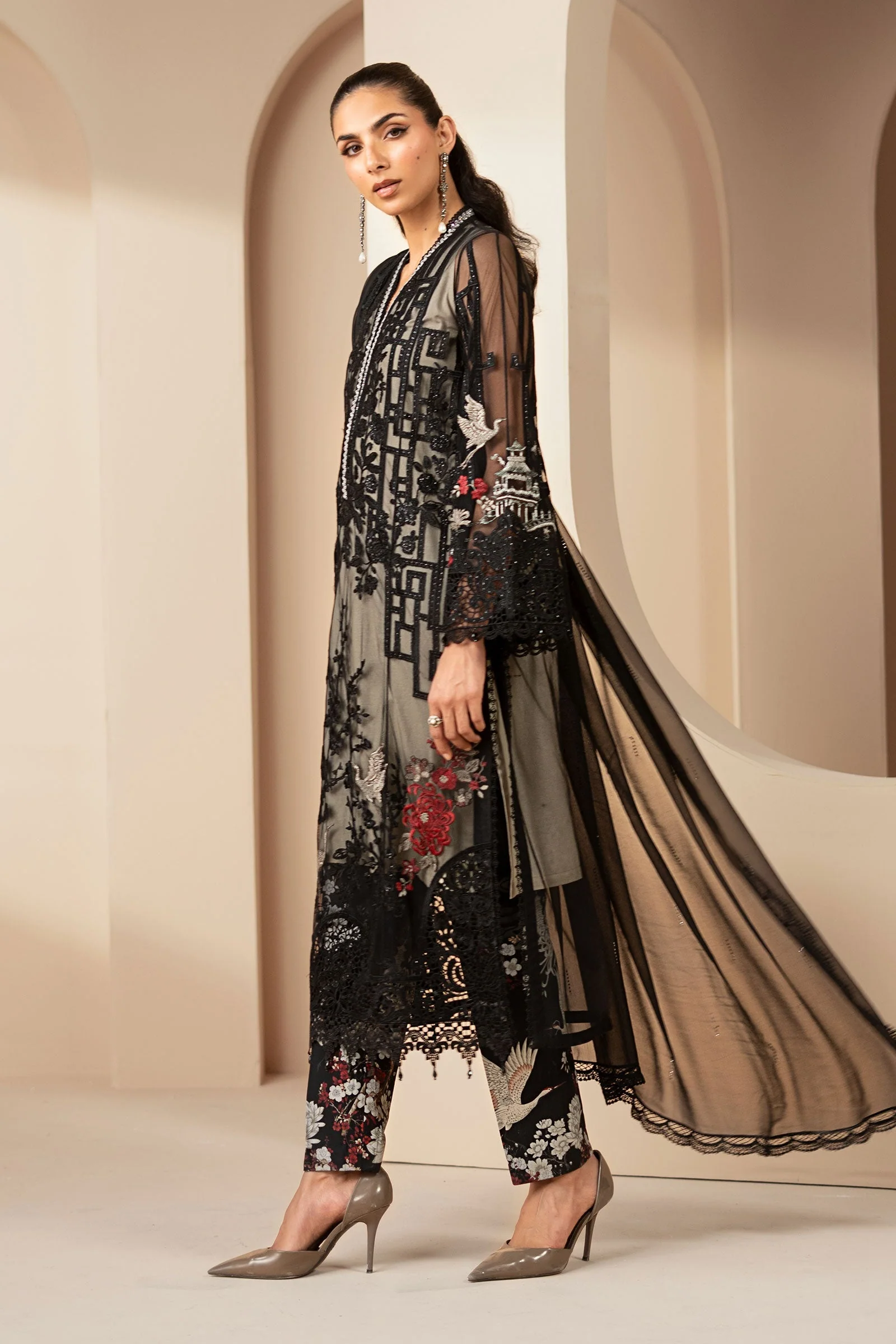 3 Piece Embroidered Net Suit - Image 3