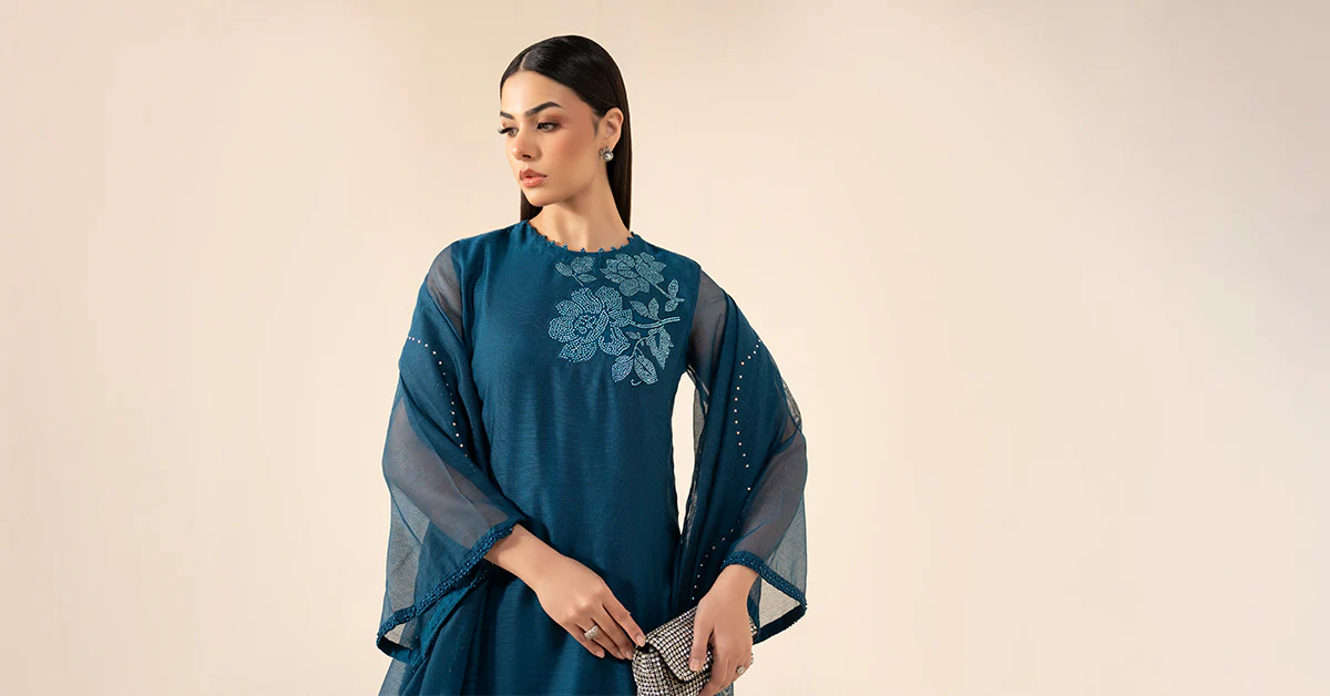 3 Piece Embellished Cotton Net Suit - Image 8