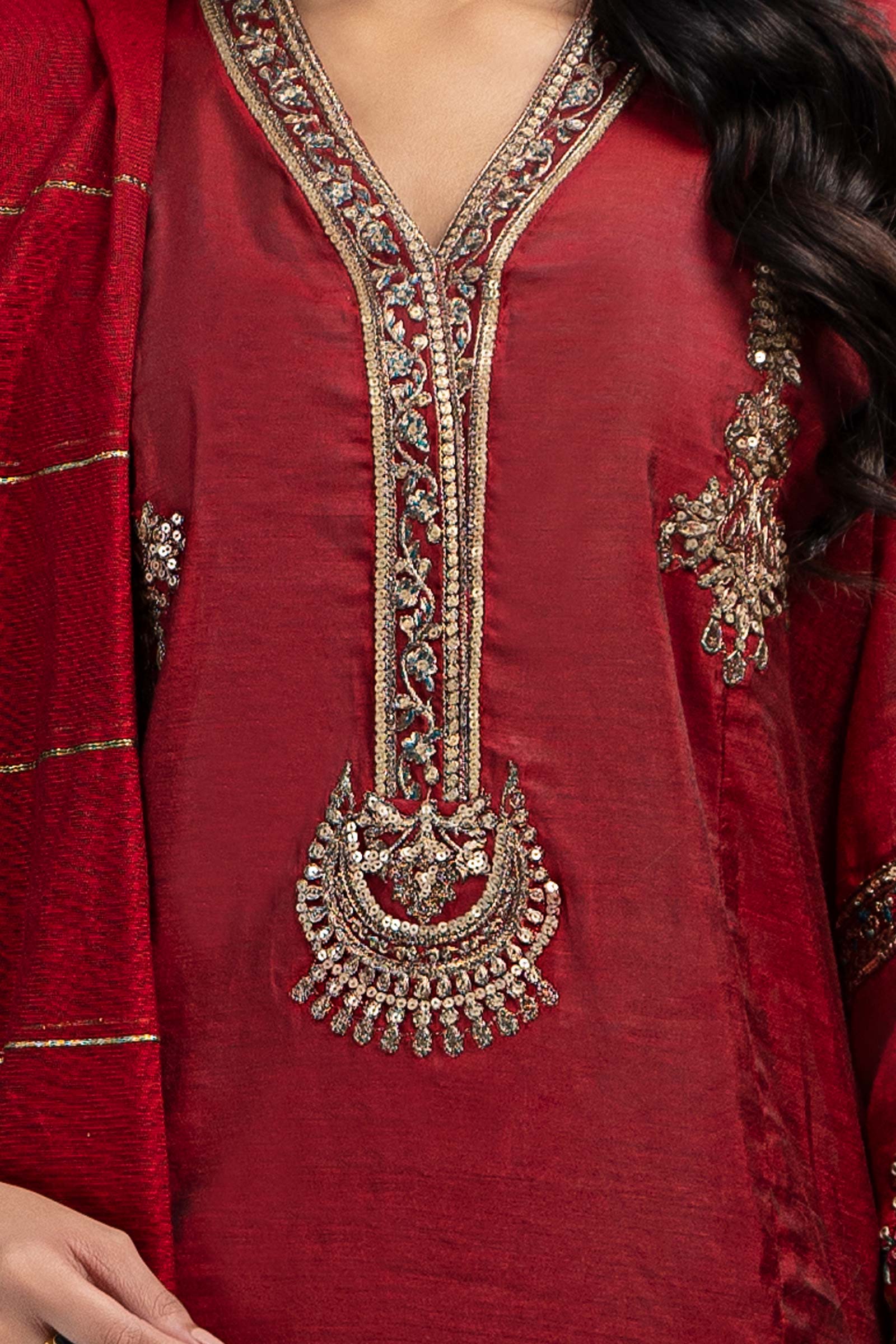 3 Piece Dyed Paper Cotton Suit | DW-EF23-89 - Image 3