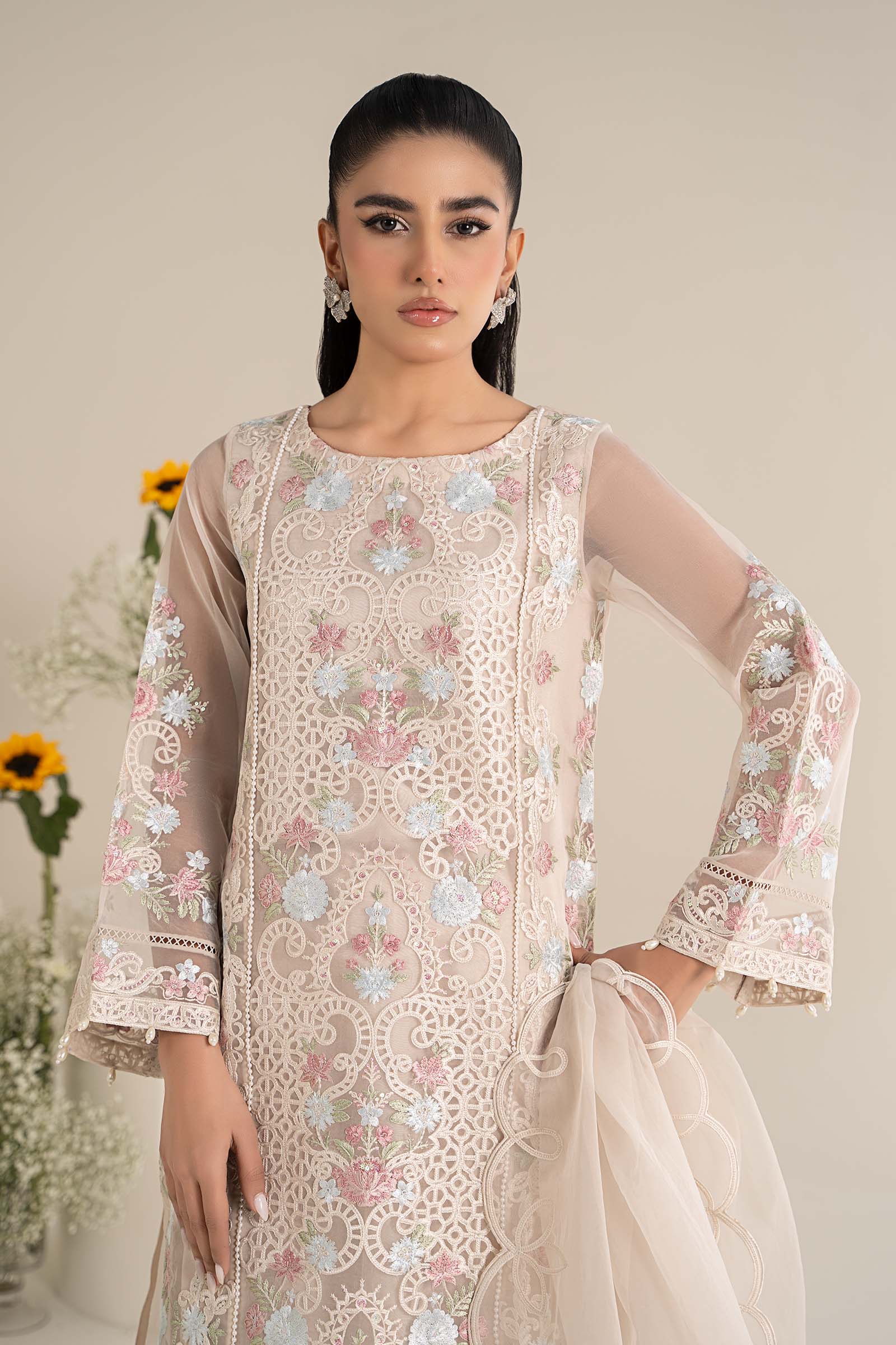 3 Piece Embroidered Organza Suit - Image 3
