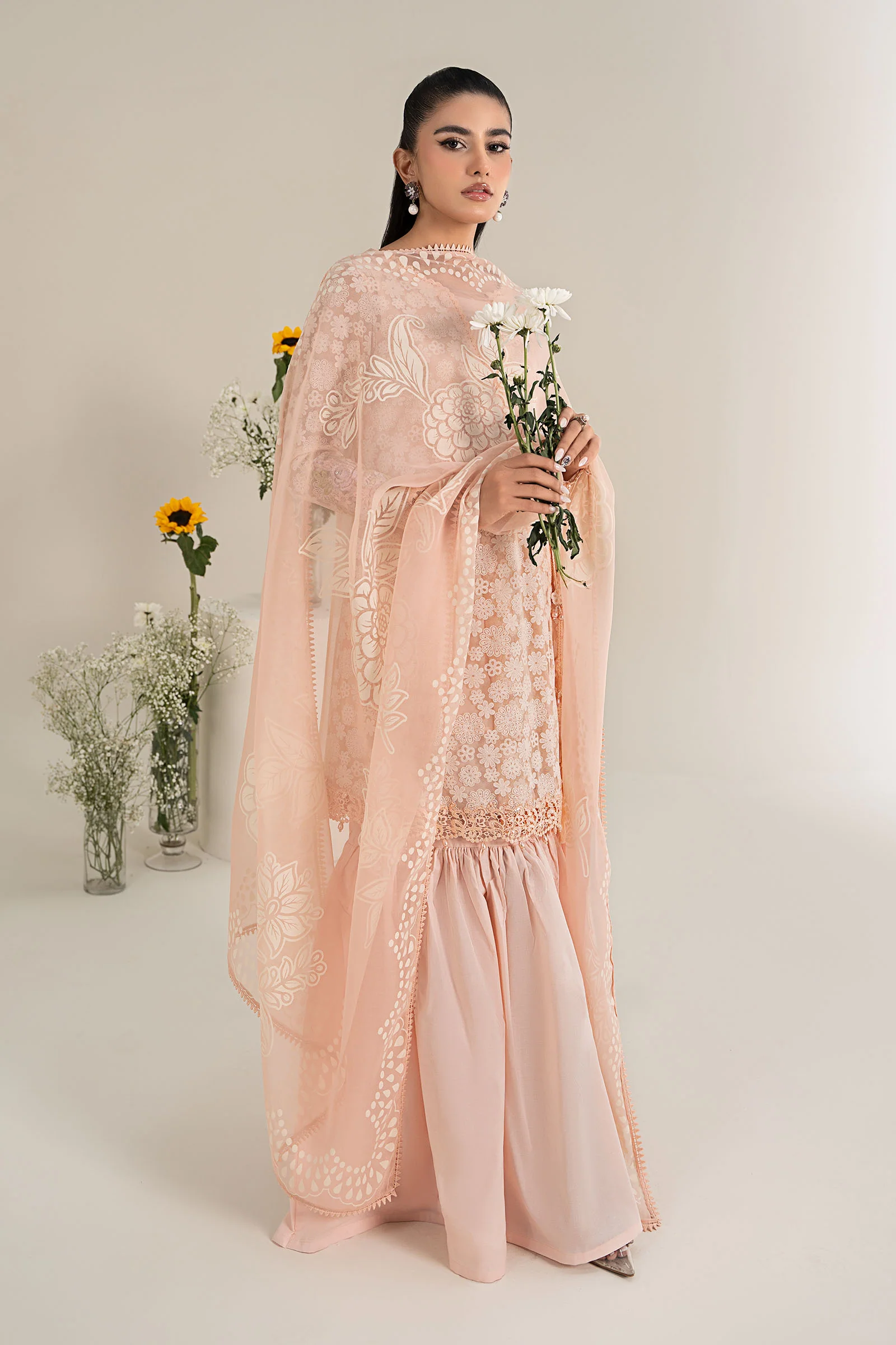 3 Piece Embroidered Polyester Net Suit - Image 5