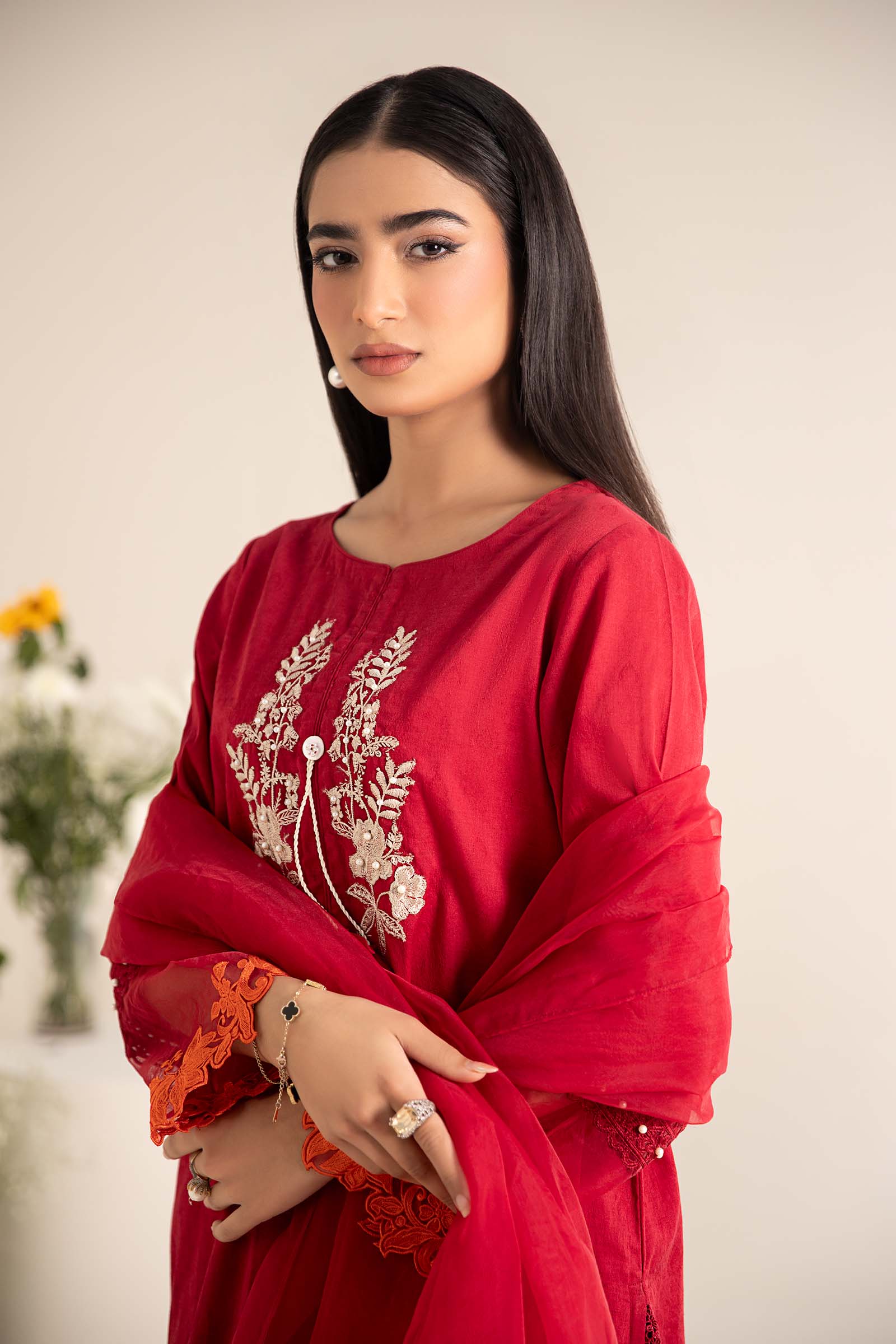 3 Piece Embroidered Self Jacquard Lawn Suit - Image 3