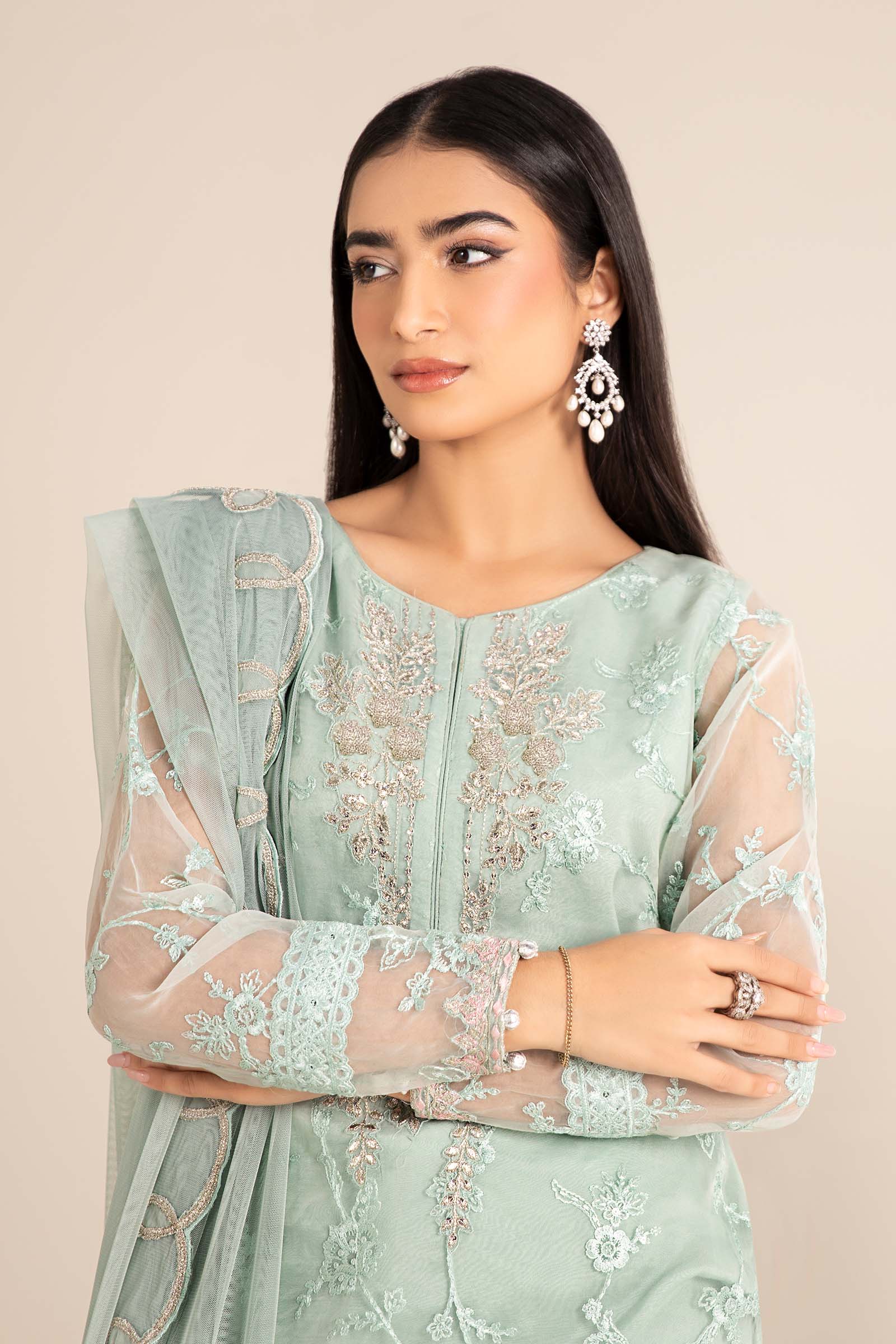3 Piece Embroidered Cotton Silk Suit - Image 2