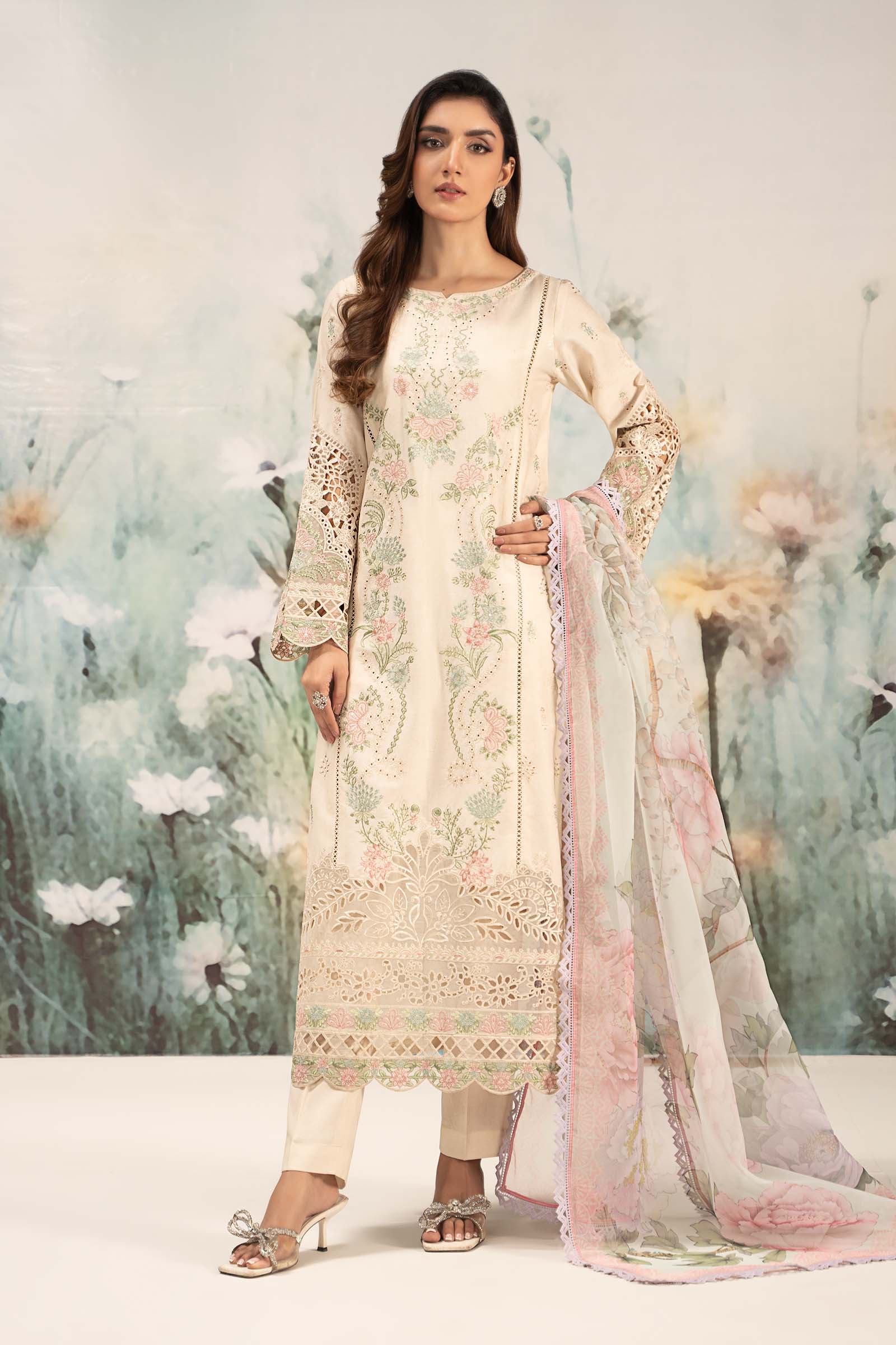 3 Piece Embroidered Self Jacquard Lawn Suit - Image 7