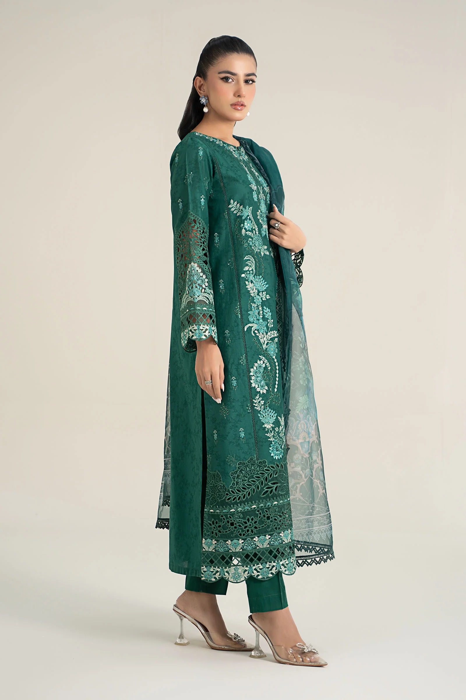 3 Piece Embroidered Self Jacquard Lawn Suit - Image 10