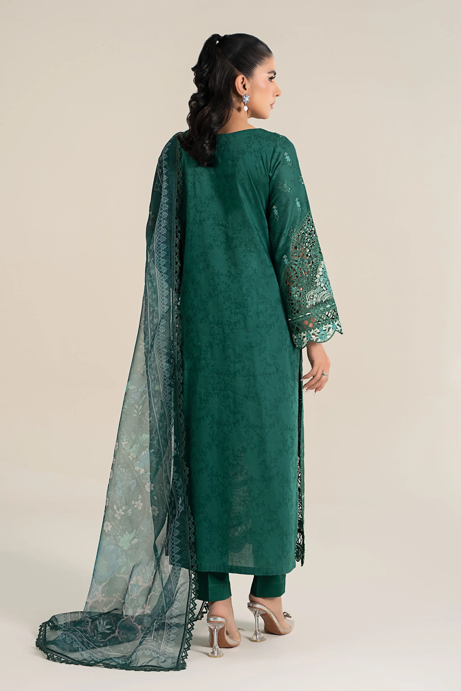 3 Piece Embroidered Self Jacquard Lawn Suit - Image 11