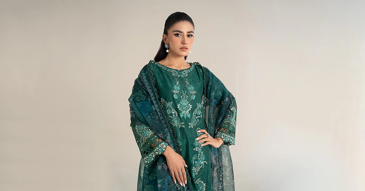 3 Piece Embroidered Self Jacquard Lawn Suit - Image 13