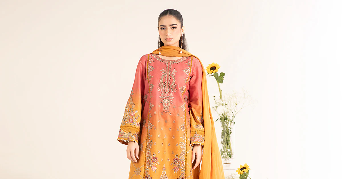3 Piece Embroidered Self Jacquard Lawn Suit - Image 8