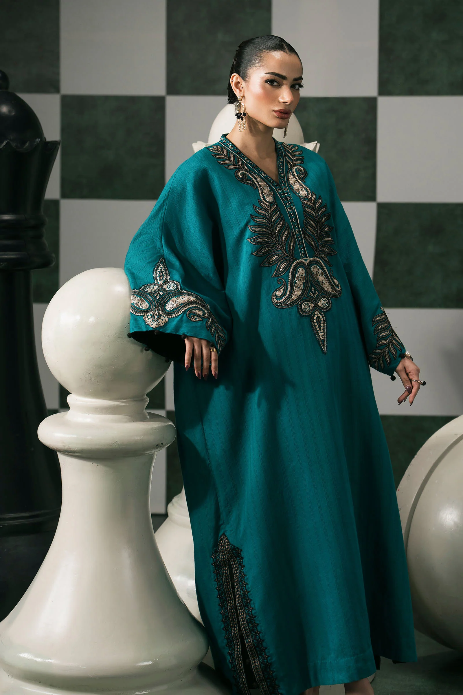 2 Piece Embroidered Striped Cotton Suit - Image 3