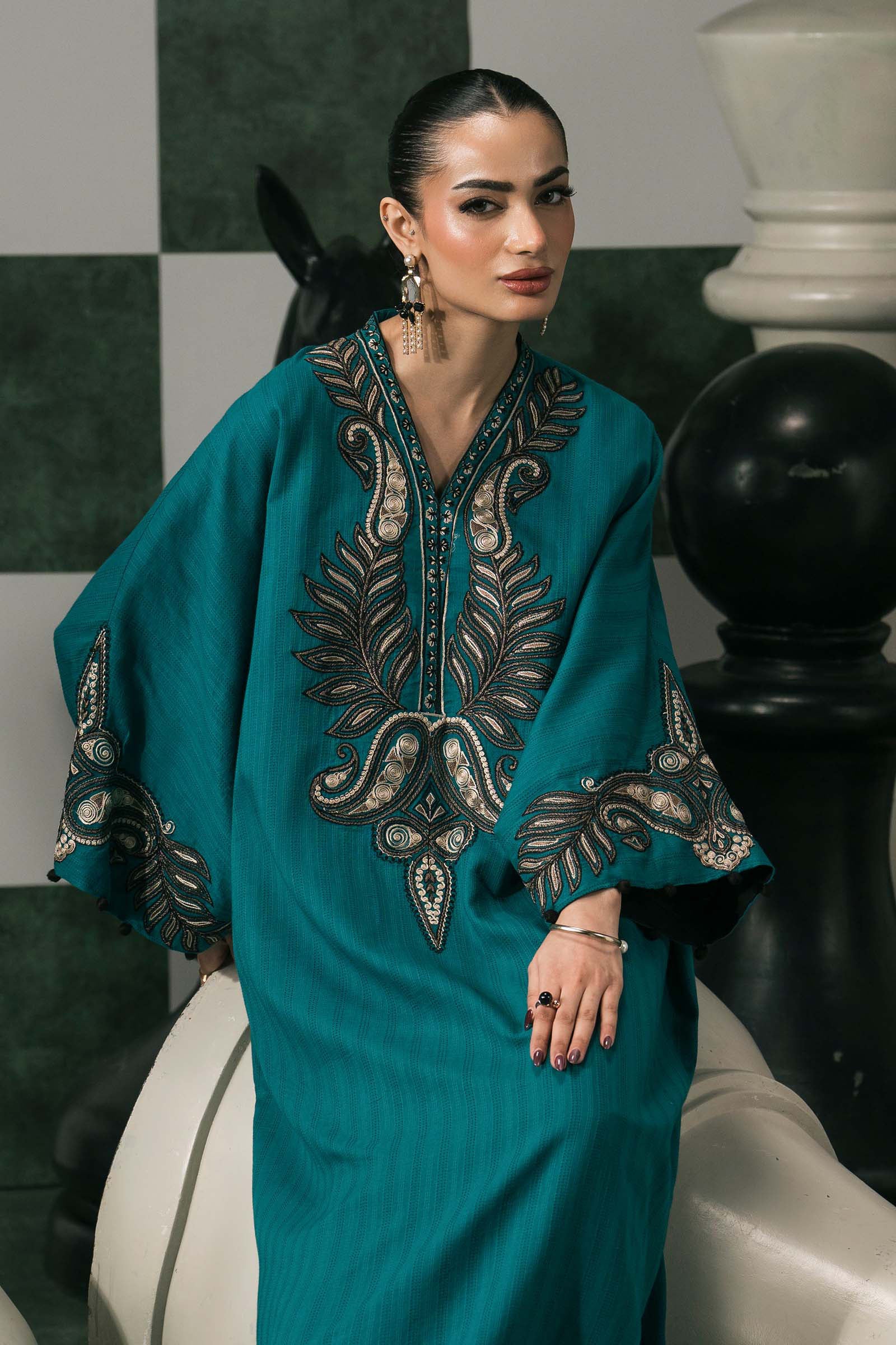 2 Piece Embroidered Striped Cotton Suit - Image 4