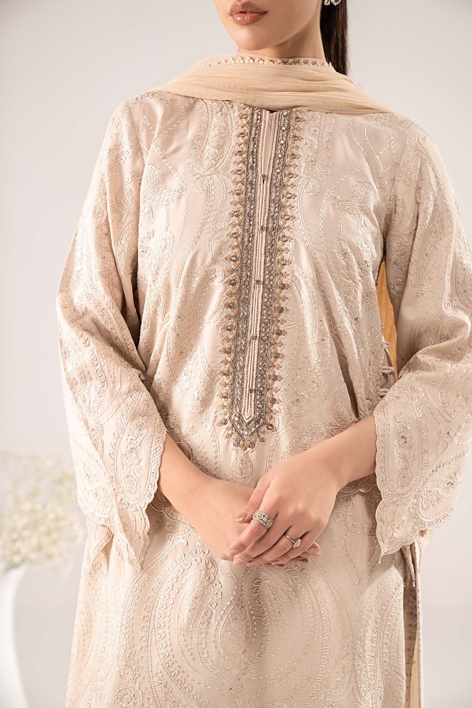 3 Piece Embroidered Raw Silk Suit - Image 3