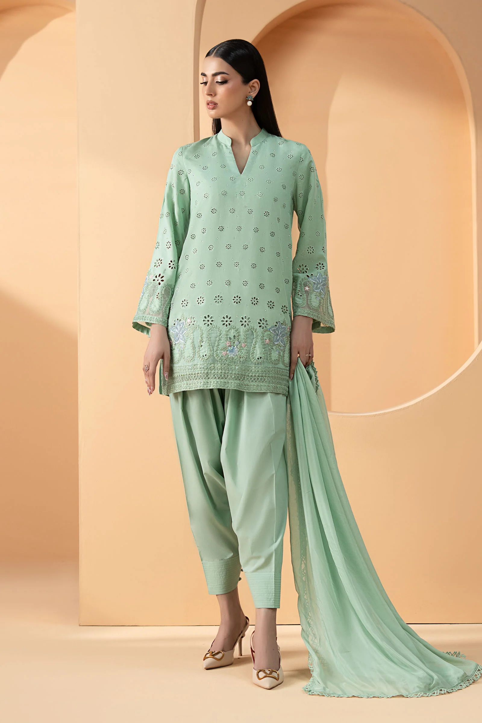 3 Piece Embroidered Pk Raw Silk Suit - Image 2