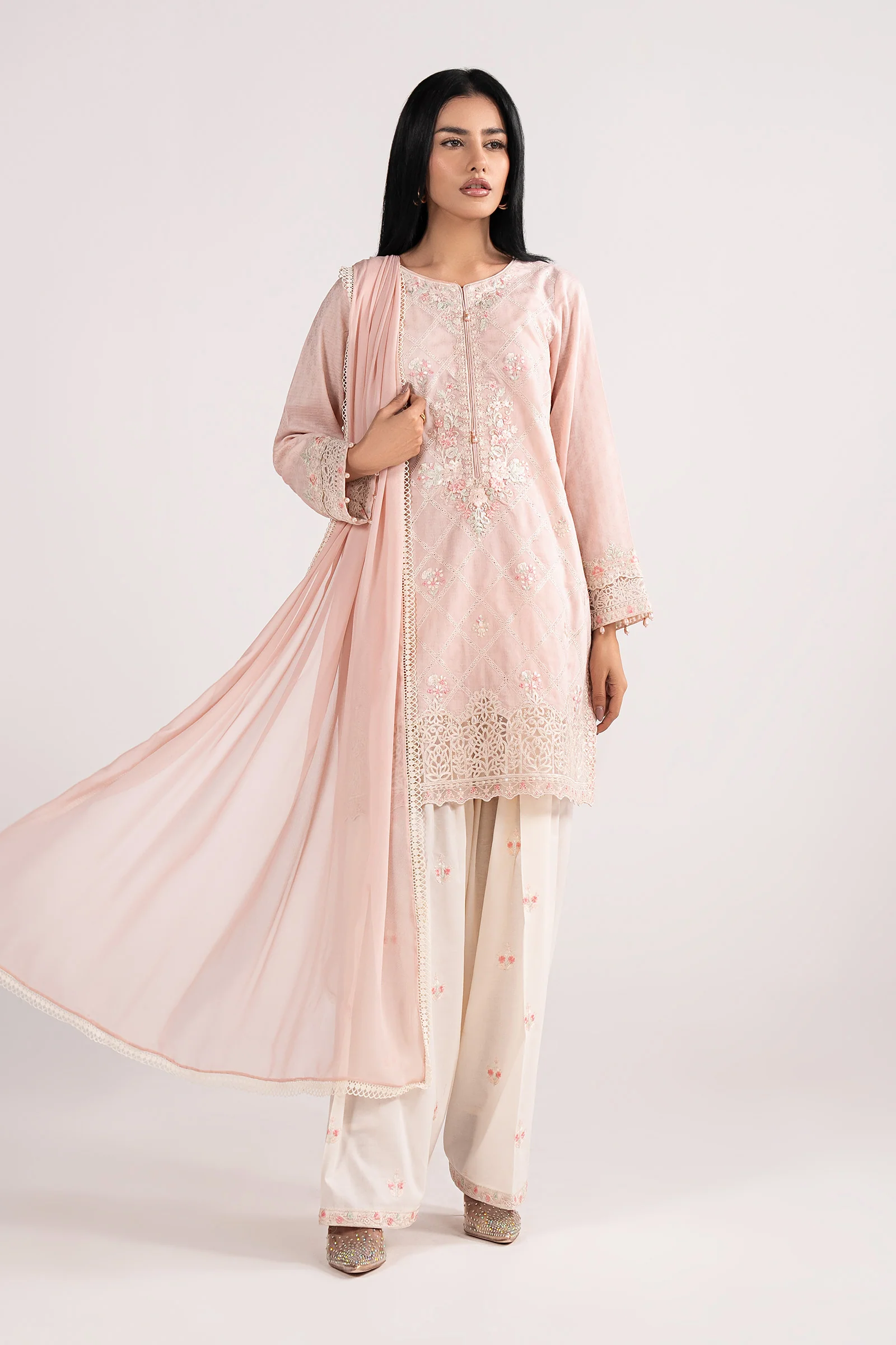 3 Piece Embroidered Dobby Lawn Suit