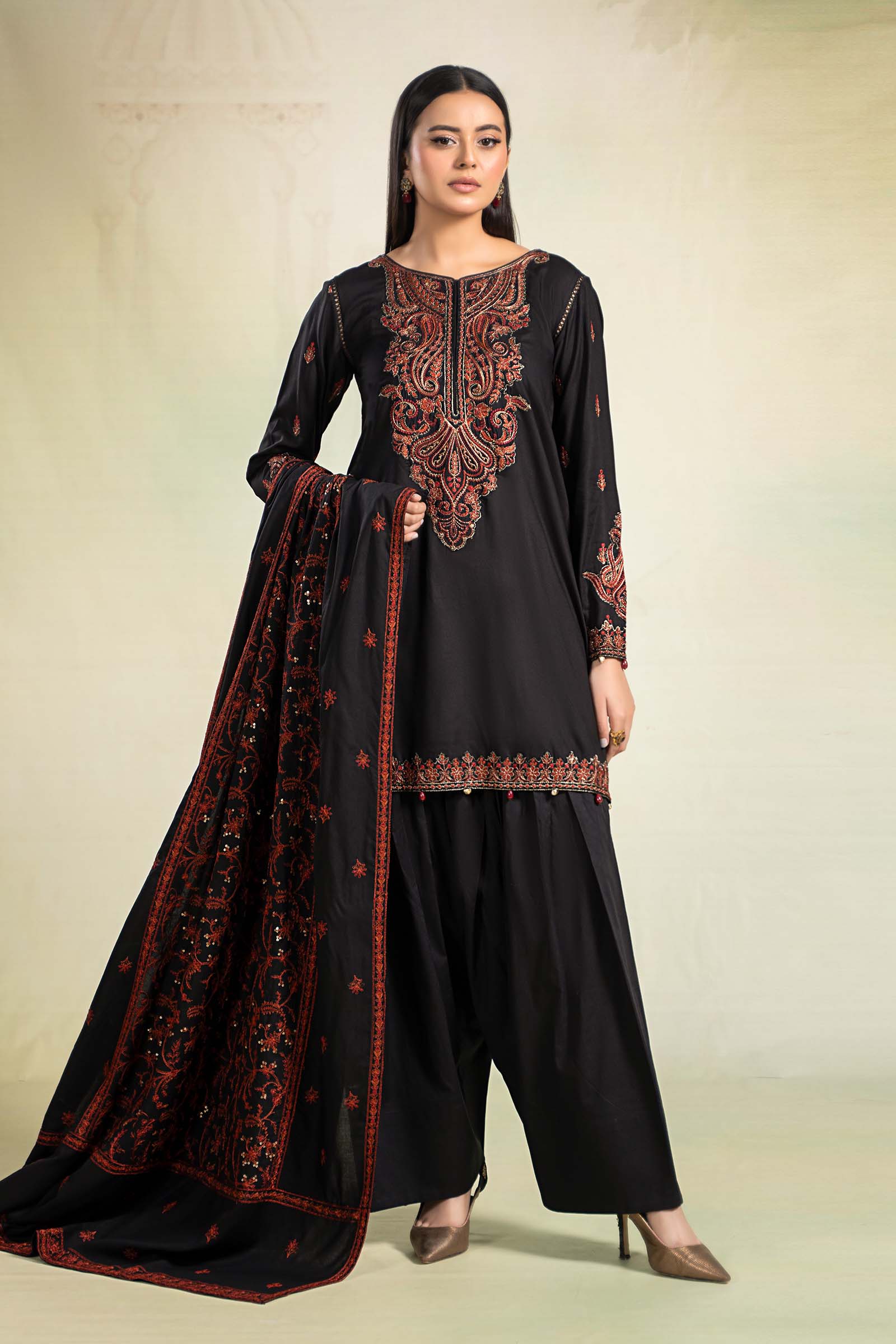 3 Piece Embroidered Linen Suit
