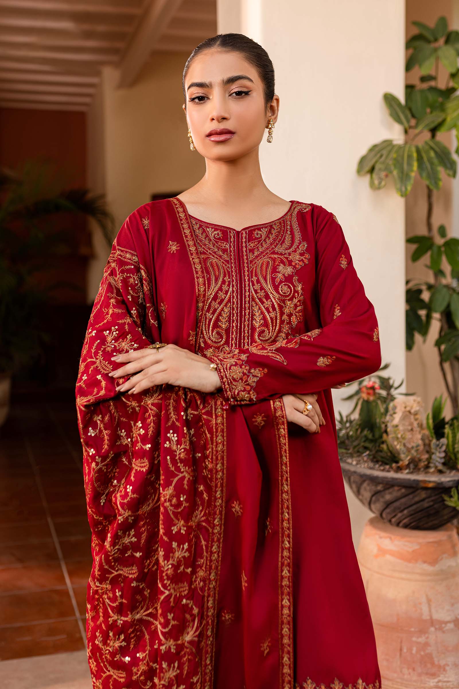 3 Piece Embroidered Linen Suit - Image 2