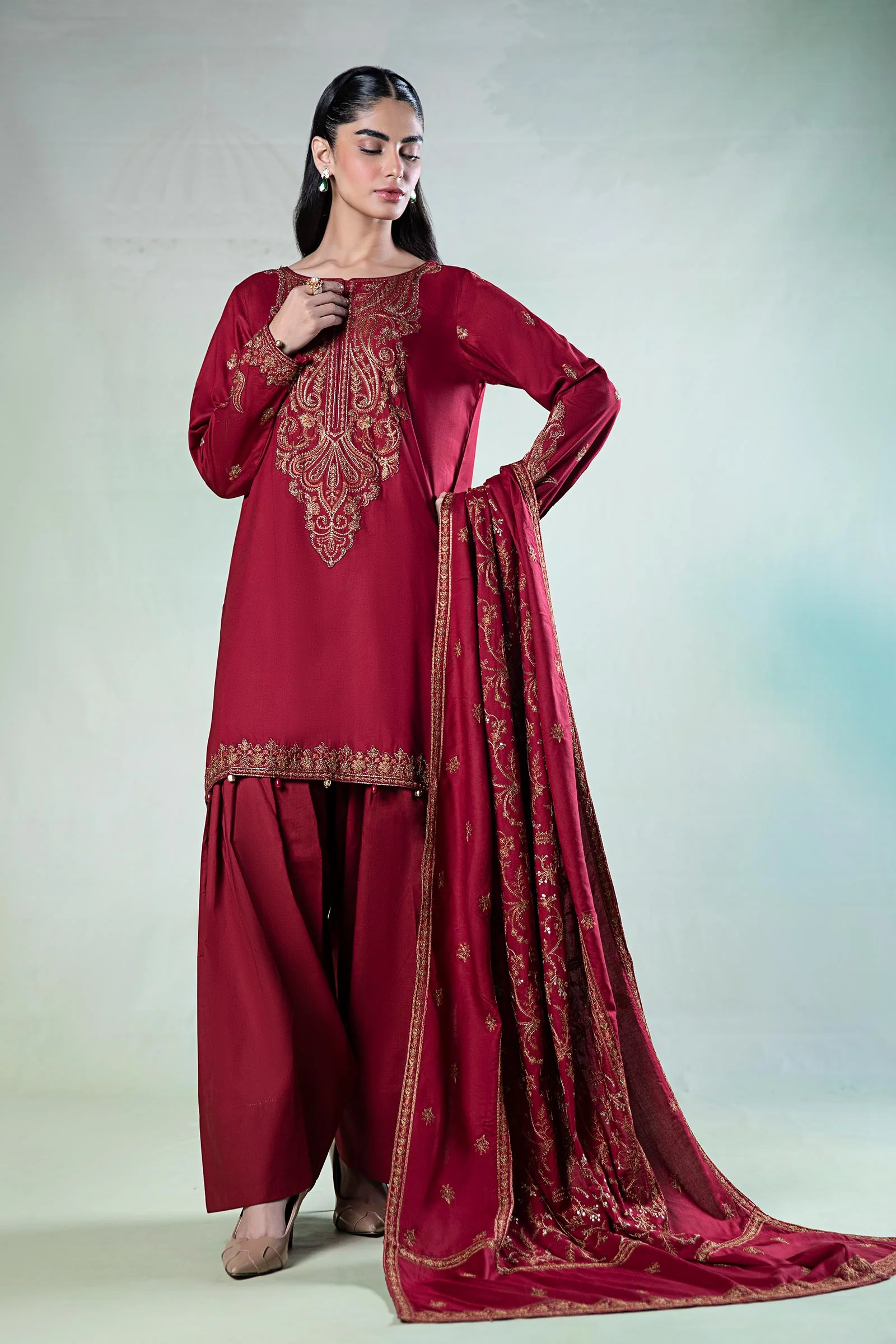 3 Piece Embroidered Linen Suit - Image 5
