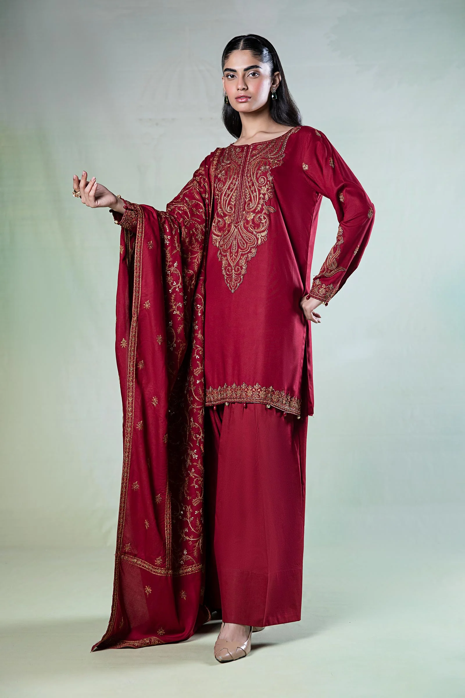 3 Piece Embroidered Linen Suit - Image 8