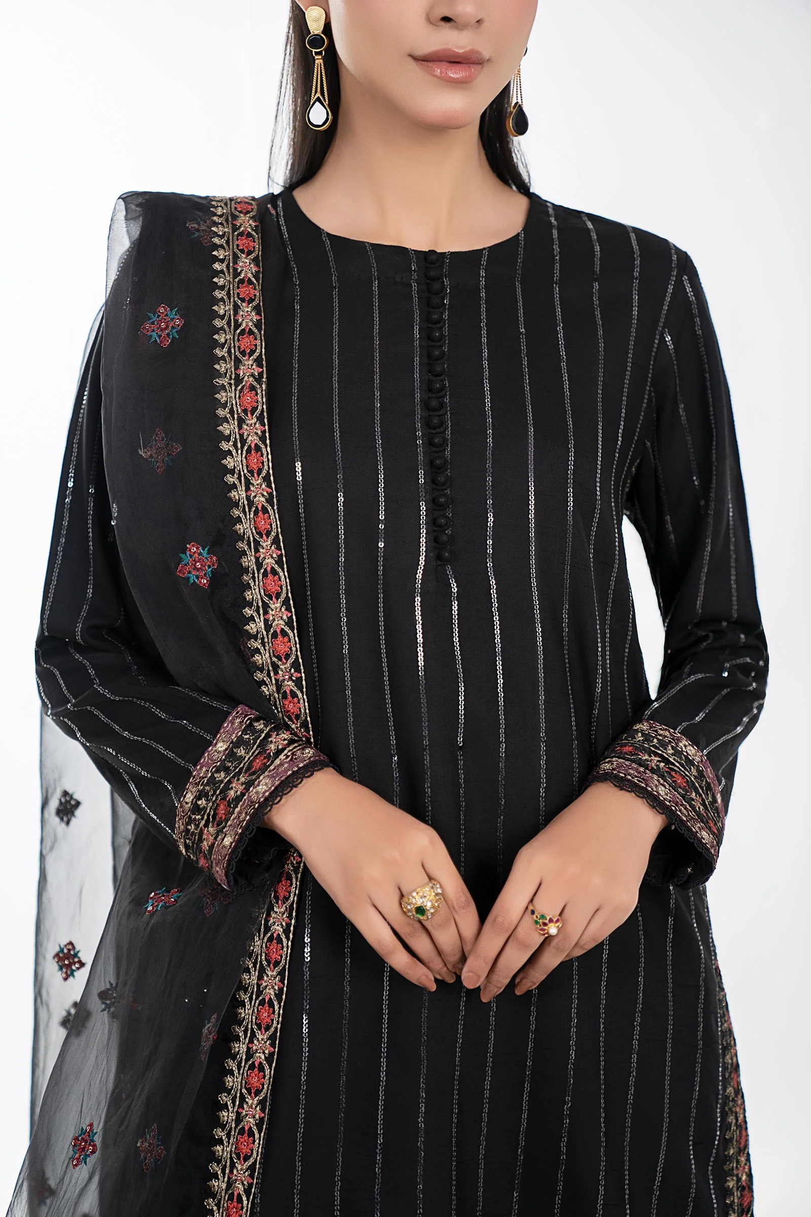 3 Piece Embroidered Linen Suit - Image 3