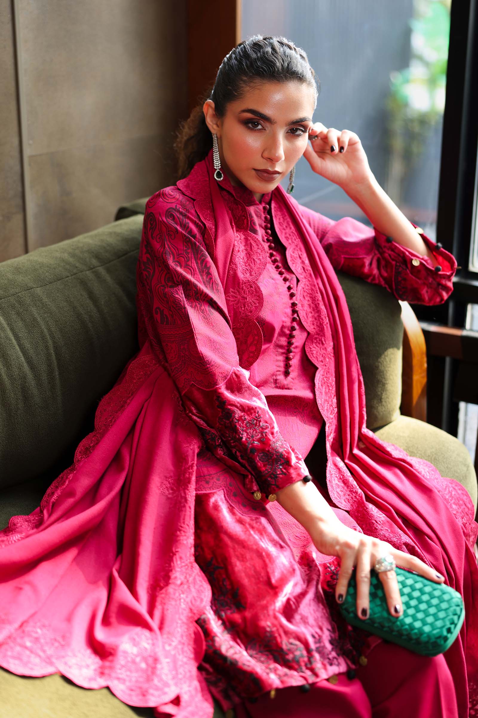 3 Piece Embroidered Cotton Jacquard Suit - Image 2