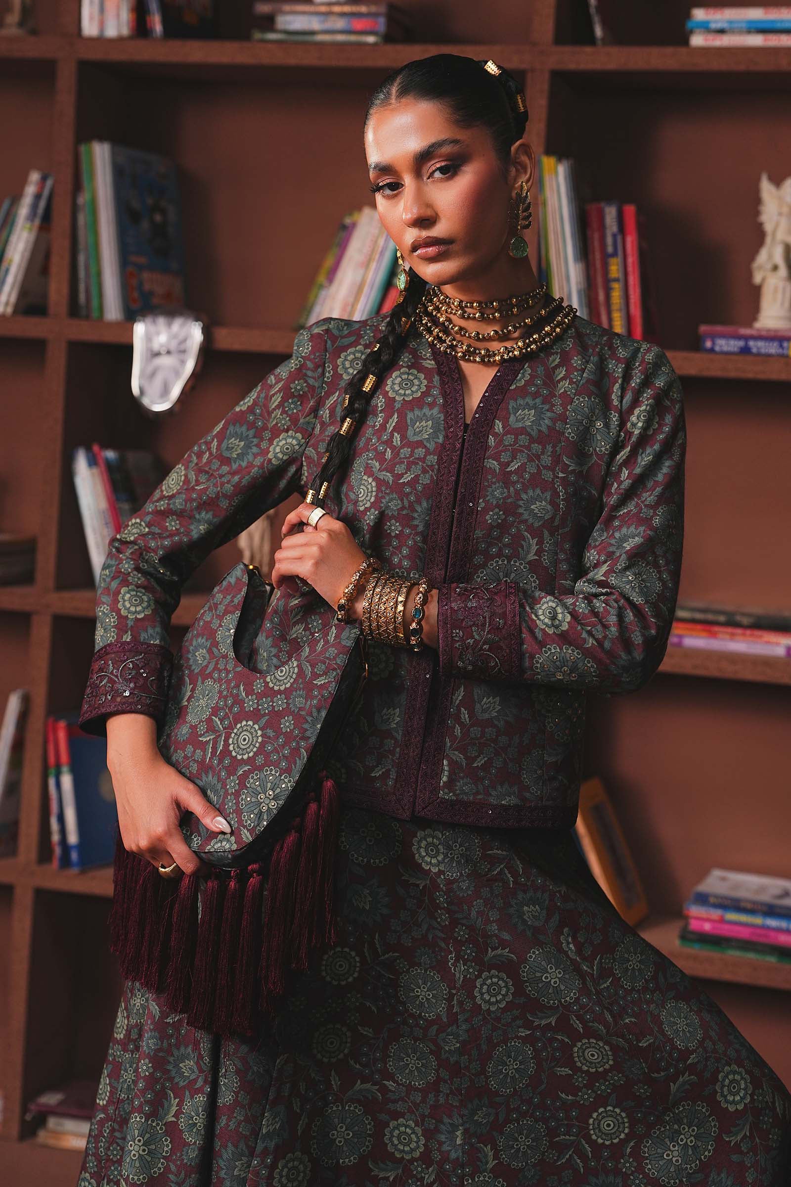 Embroidered Pk Raw Silk Skirt Set - Image 2