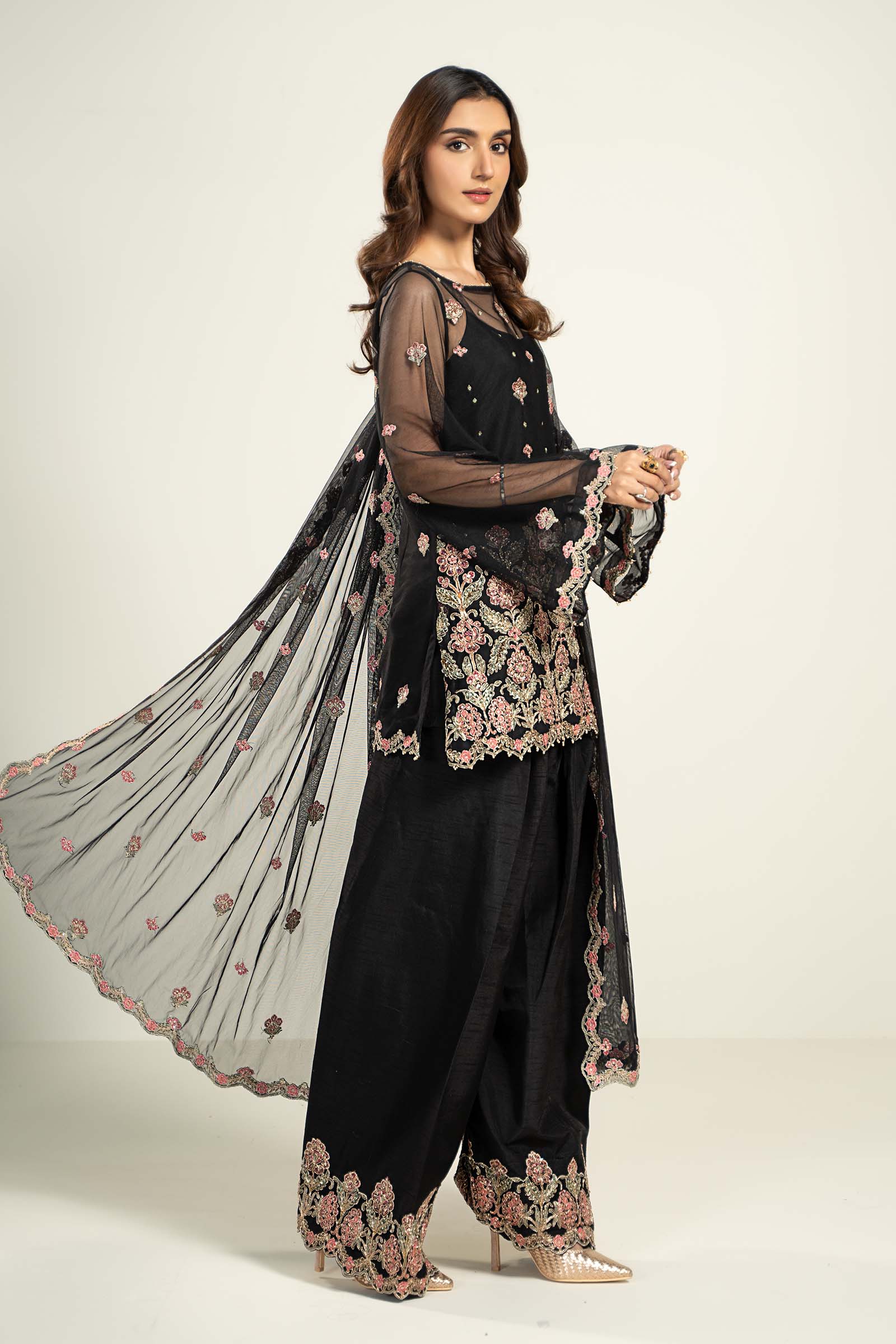 Embroidered Poly Net Fabric (3Pcs) | LF-704 - Image 2