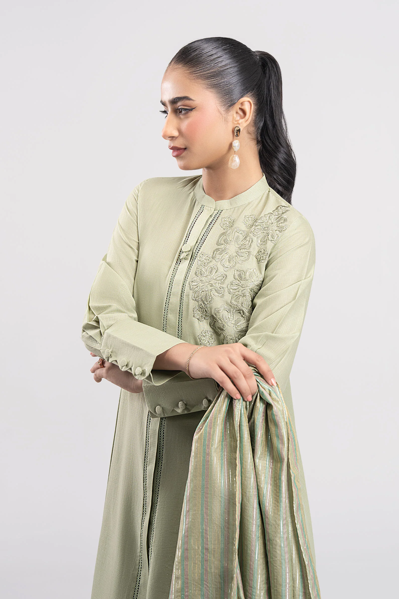 3 Pc Embroidered Lurex Cotton Suit - Image 3