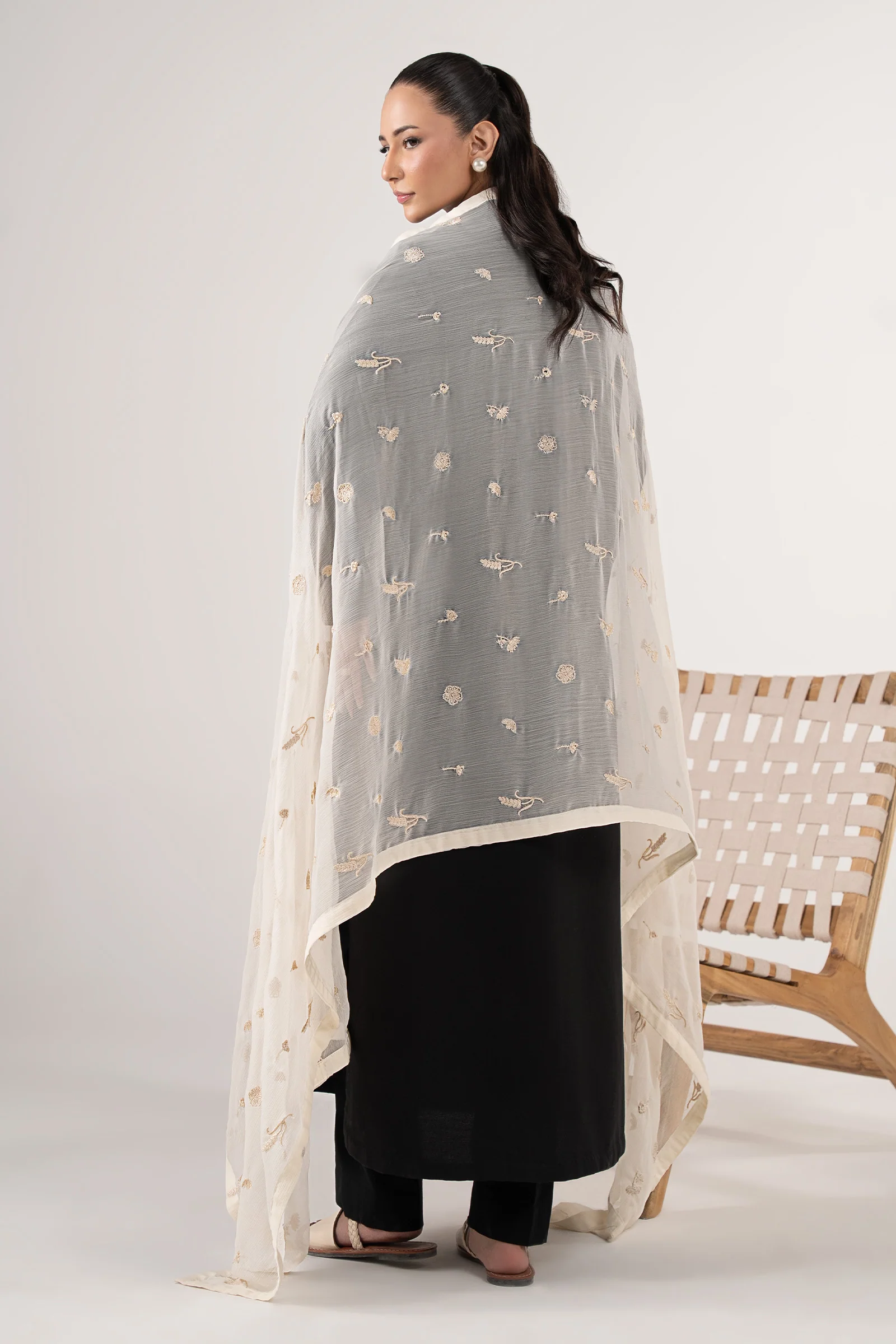 Embroidered Cationic Chiffon Dupatta - Image 4