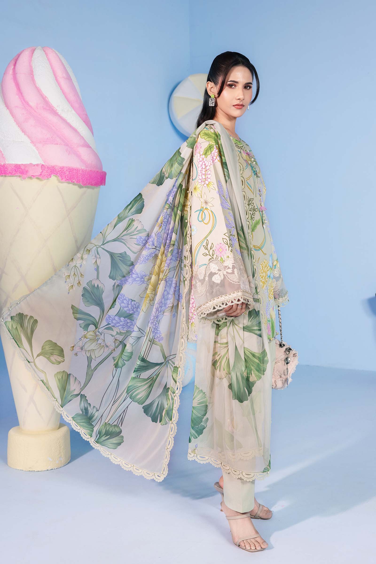 3 Pc Unstitched Embroidered Lawn Suit - Image 2