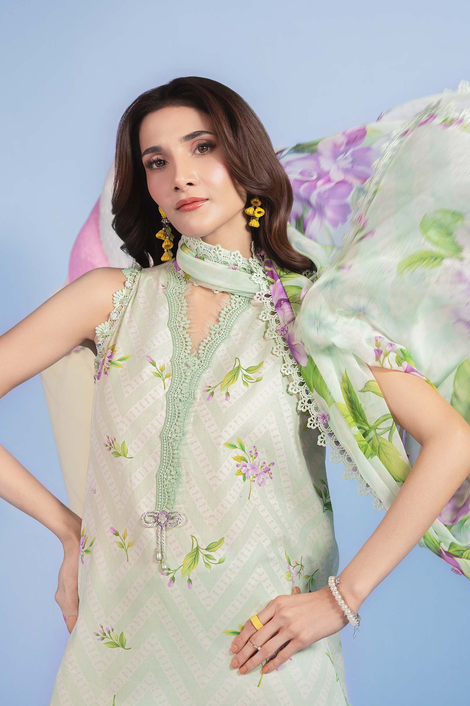 3 Pc Unstitched Embroidered Lawn Suit - Image 2