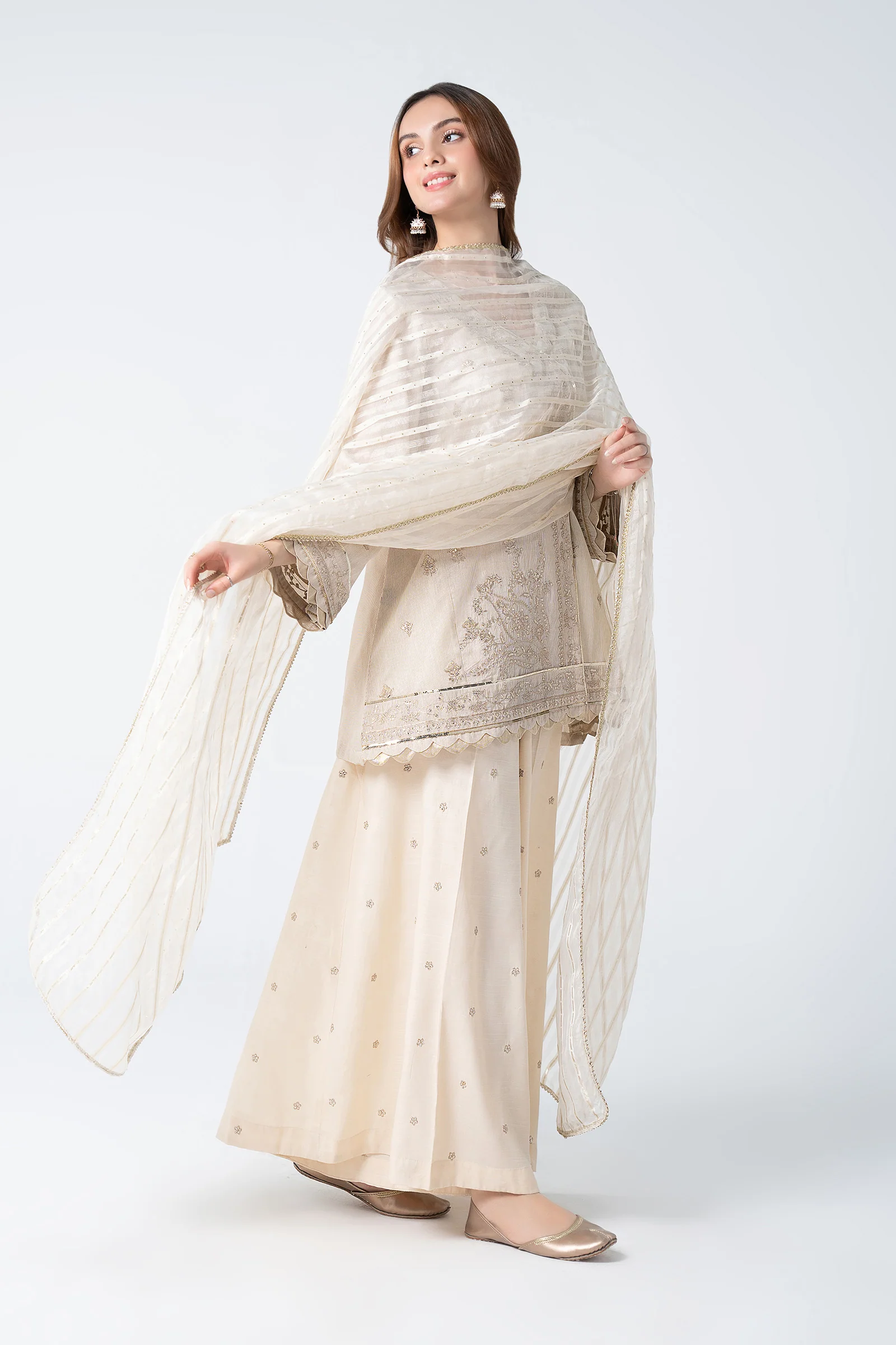 3 Pc Embroidered Lurex Organza Suit - Image 3