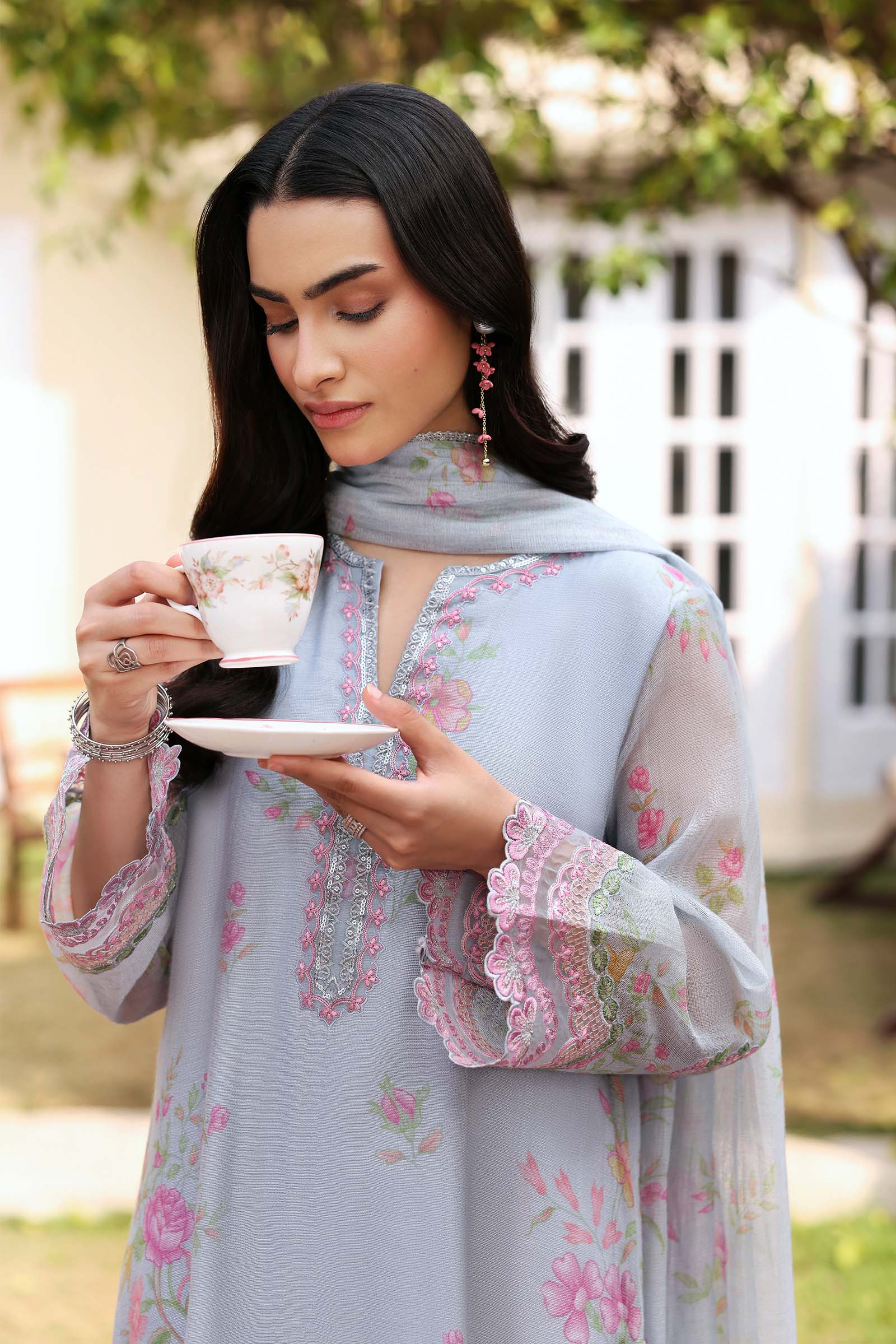 2 Pc Embroidered Cotton Net Suit - Image 2