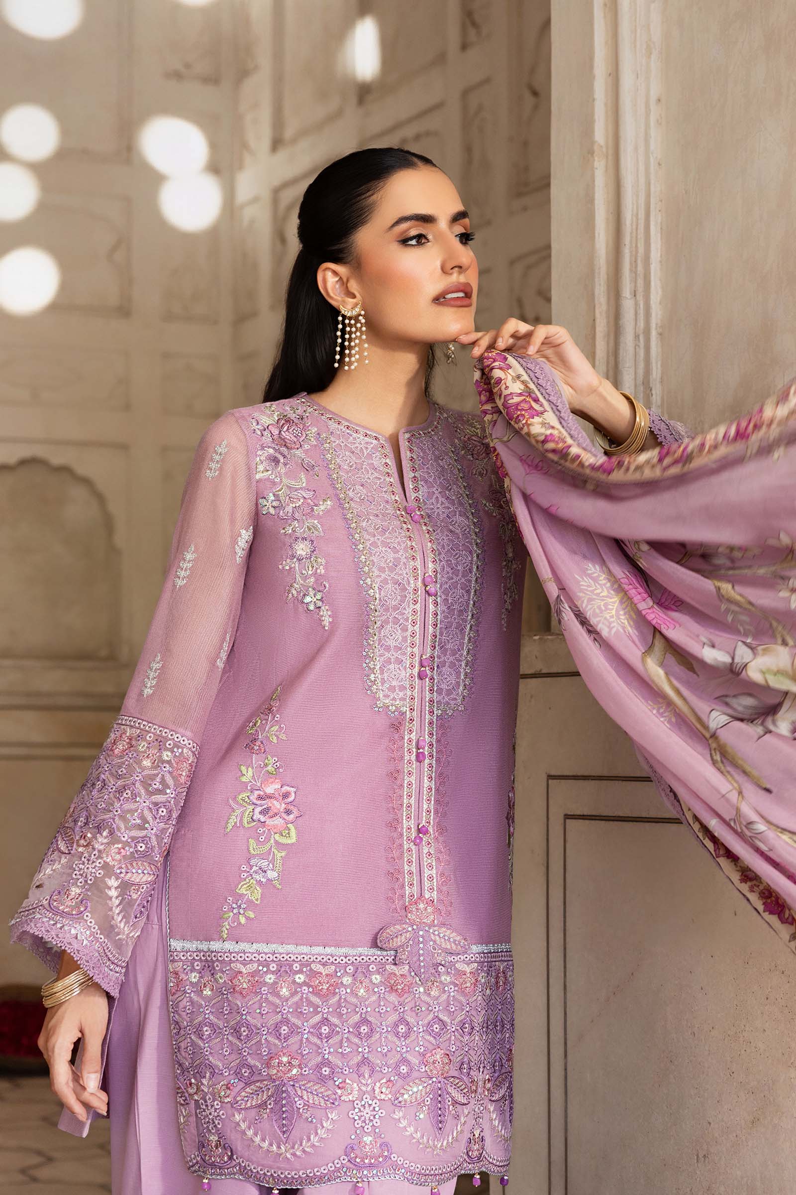 3 Pc Unstitched Embroidered Silk Cotton Net Suit - Image 5