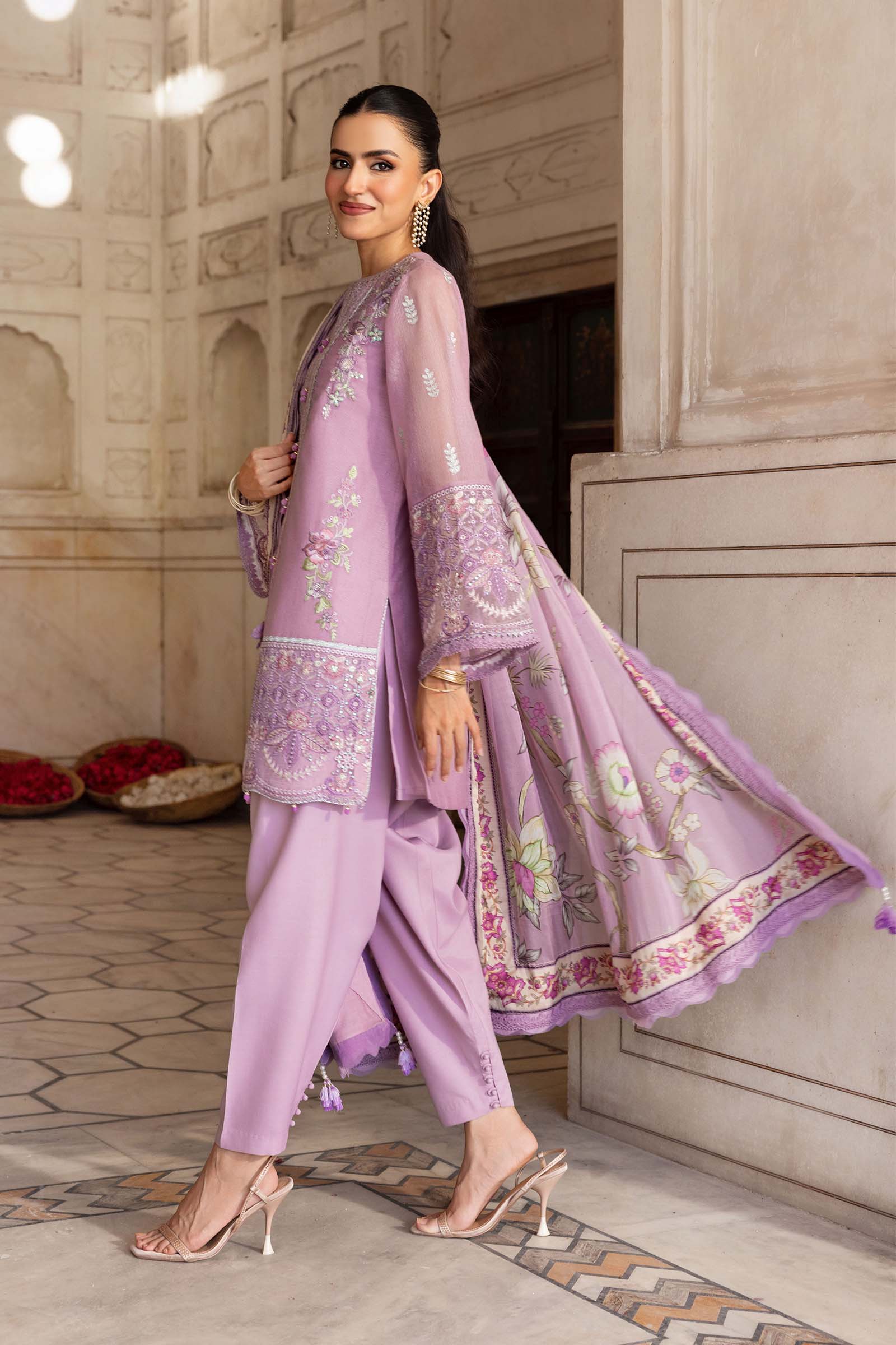 3 Pc Unstitched Embroidered Silk Cotton Net Suit - Image 6