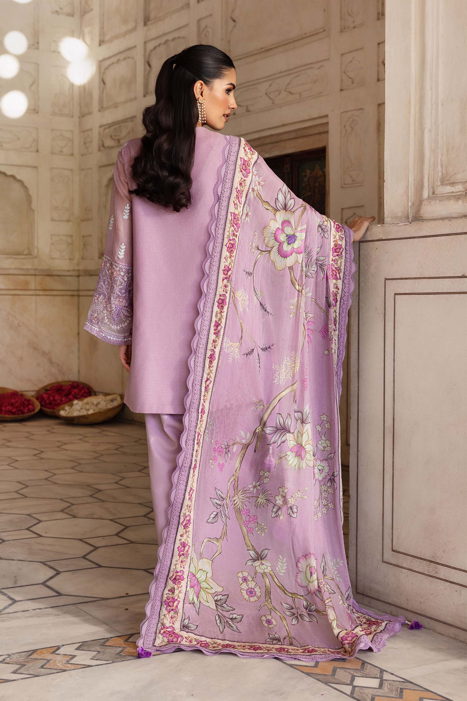 3 Pc Unstitched Embroidered Silk Cotton Net Suit - Image 7