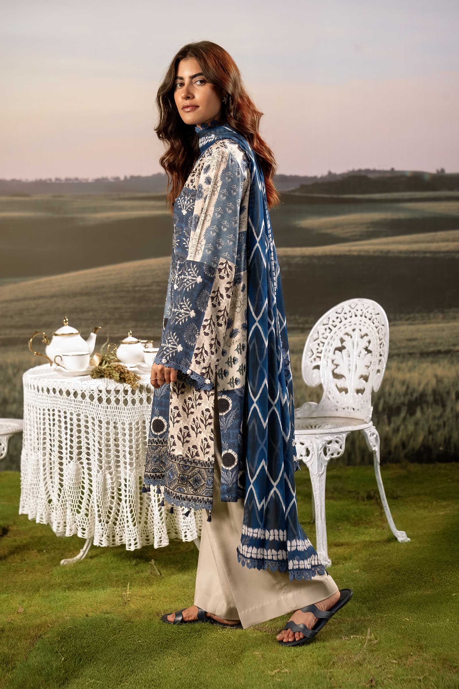 3 Pc Unstitched Embroidered Arabic Lawn Suit | MB-PFUS25-02A - Image 5
