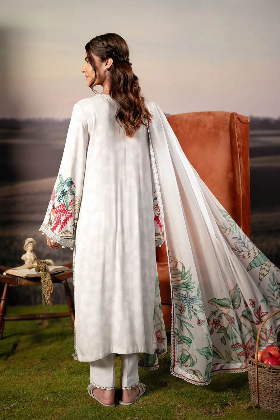 3 Pc Unstitched Embroidered Arabic Lawn Suit | MB-PFUS25-05A - Image 6