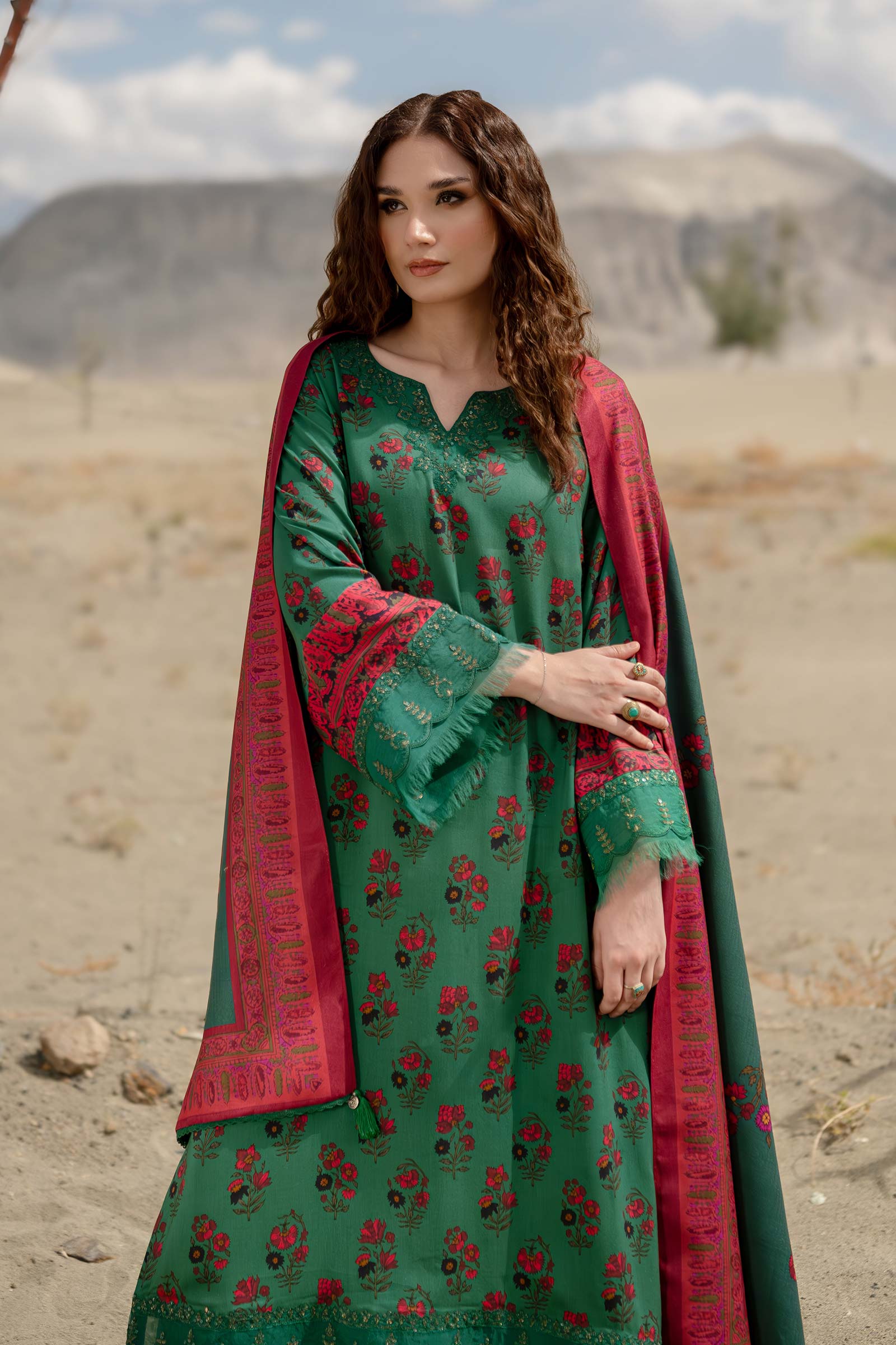 3 Pc Unstitched Printed Linen Suit | 502-B - Image 2