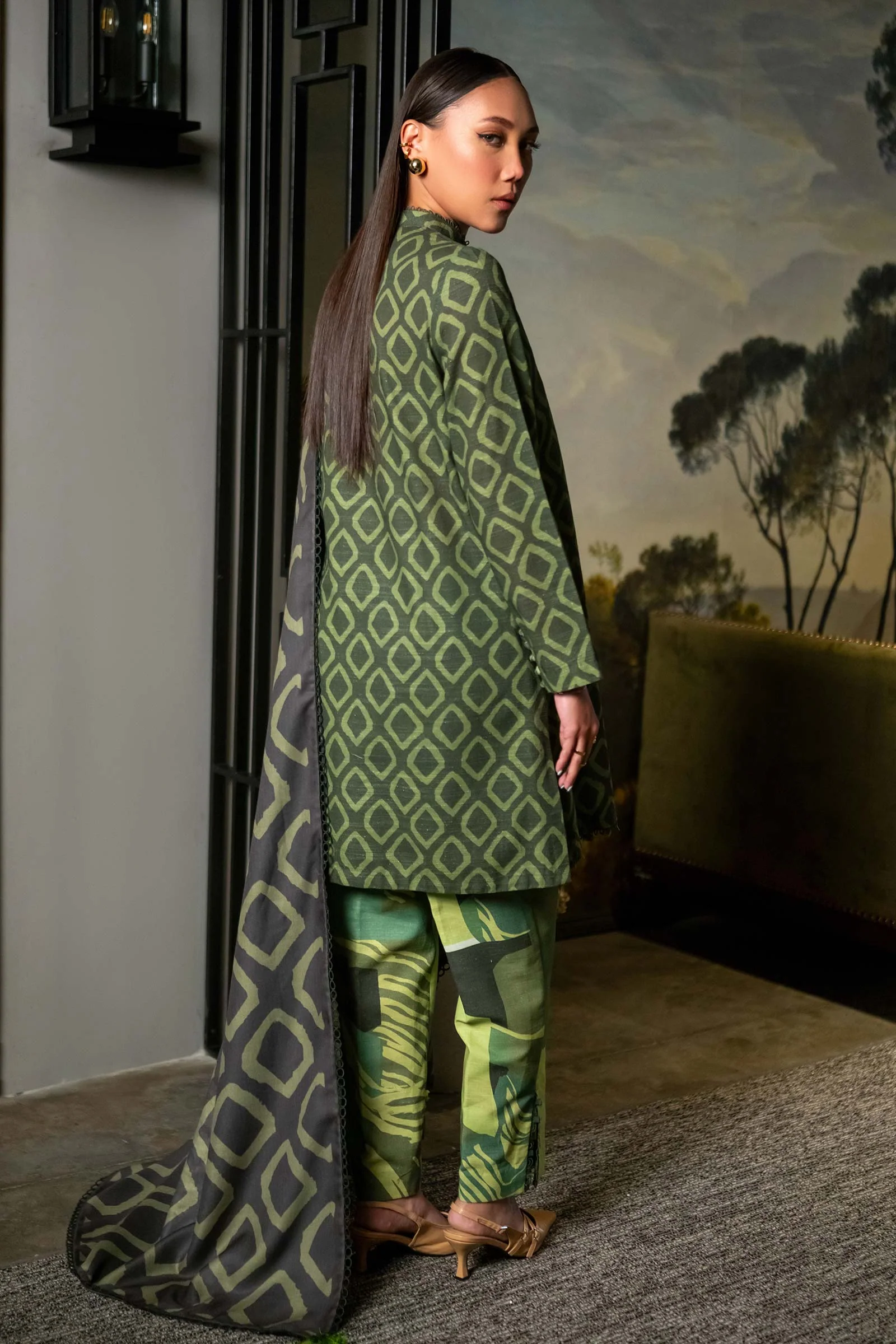 3 Pc Unstitched Printed Khaddar Suit | 506-A - Image 6