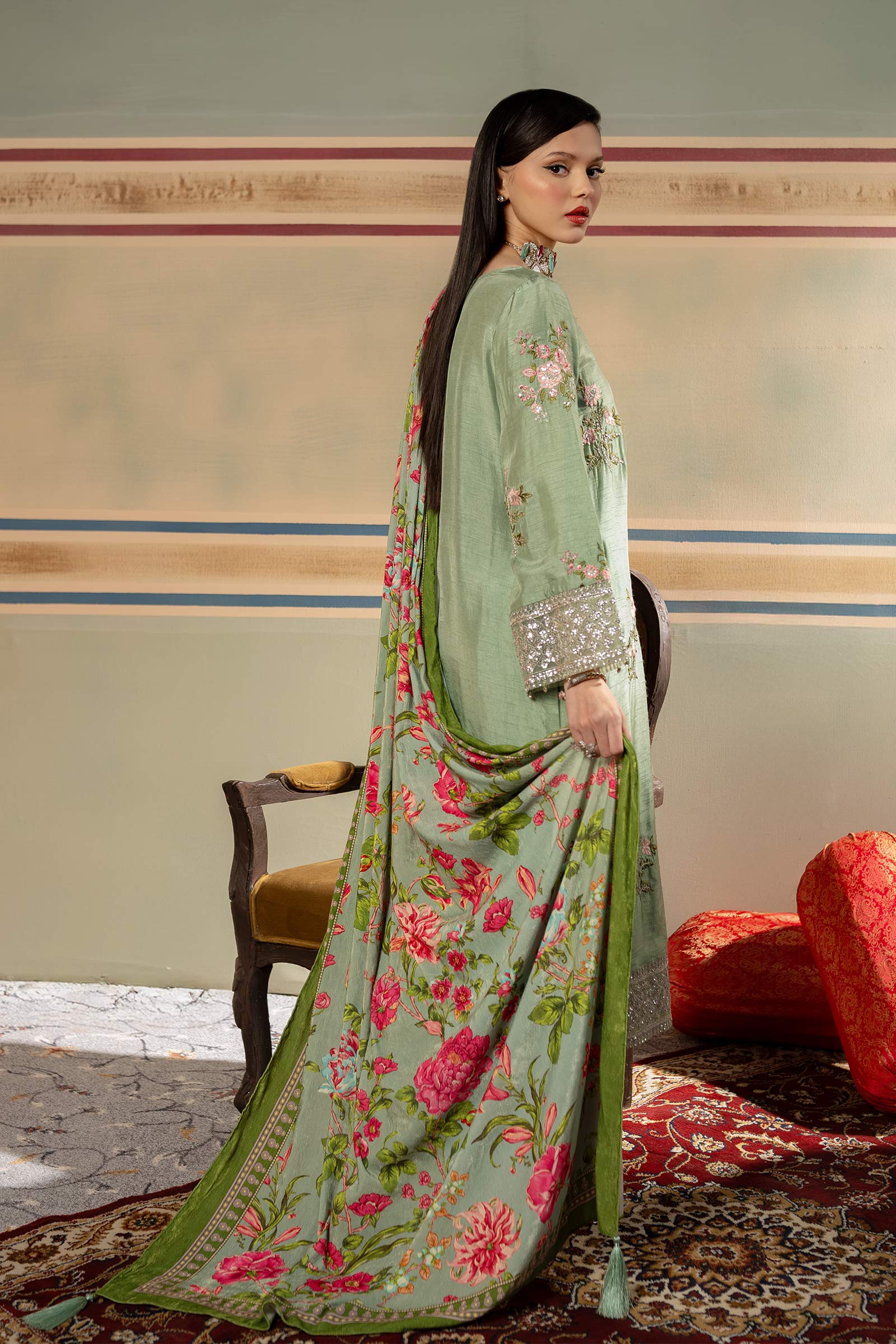 3 Pc Unstitched Dyed  Raw Silk Suit | MB-USW24-603 - Image 6