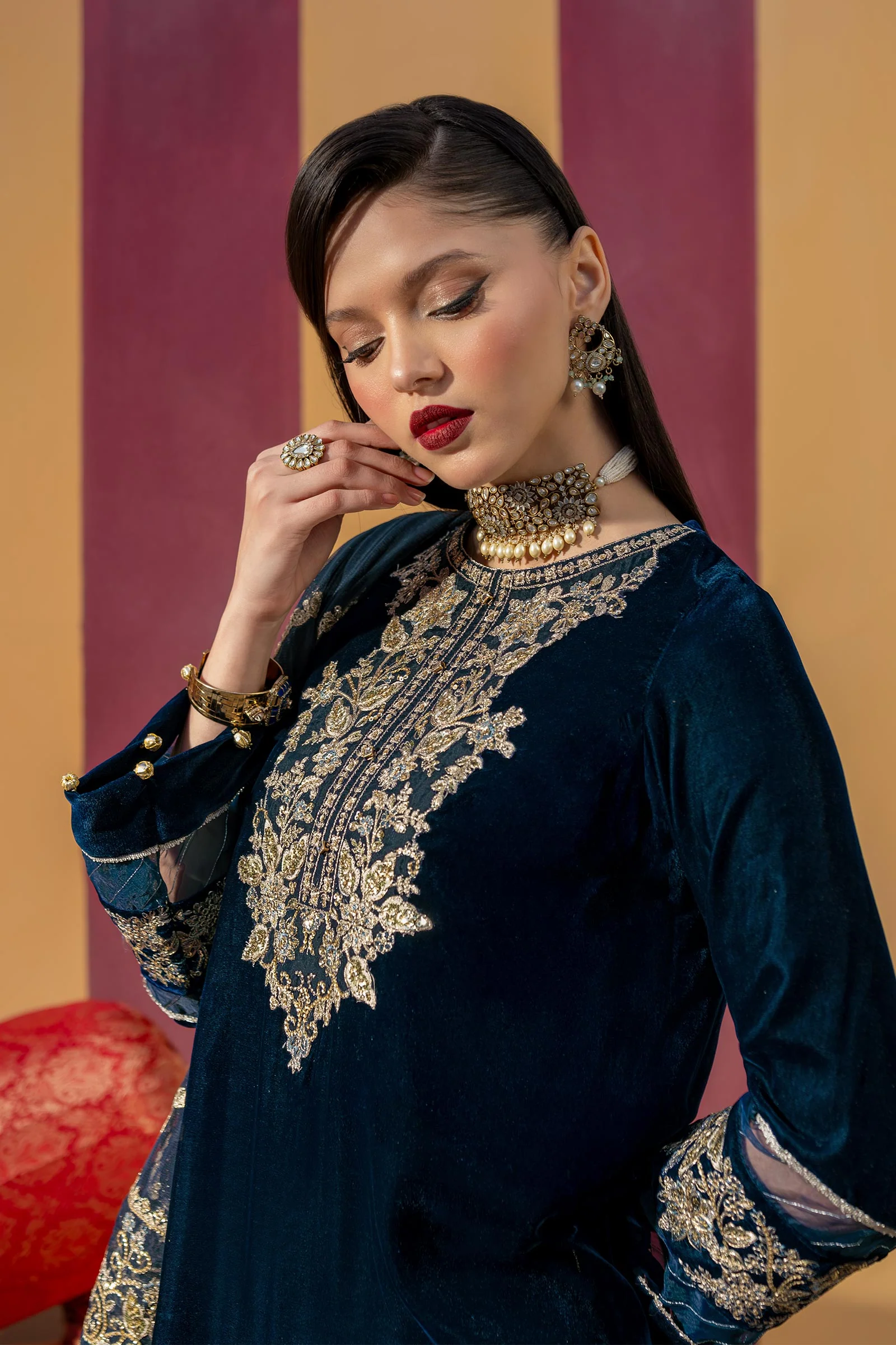 3 Pc Unstitched Dyed Velvet Suit | MB-USW24-607 - Image 3