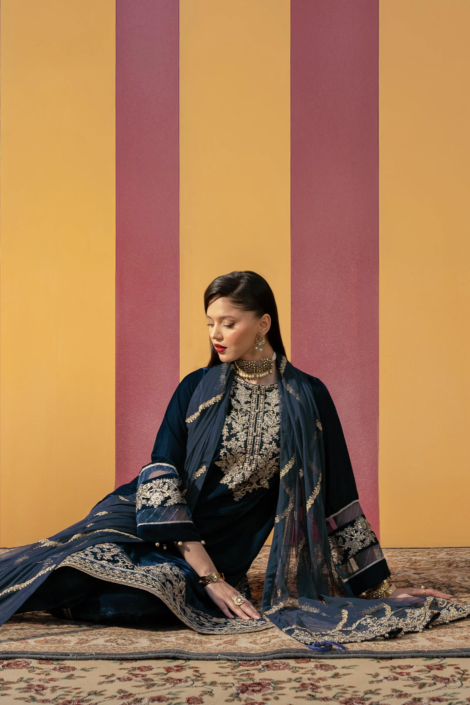 3 Pc Unstitched Dyed Velvet Suit | MB-USW24-607 - Image 4