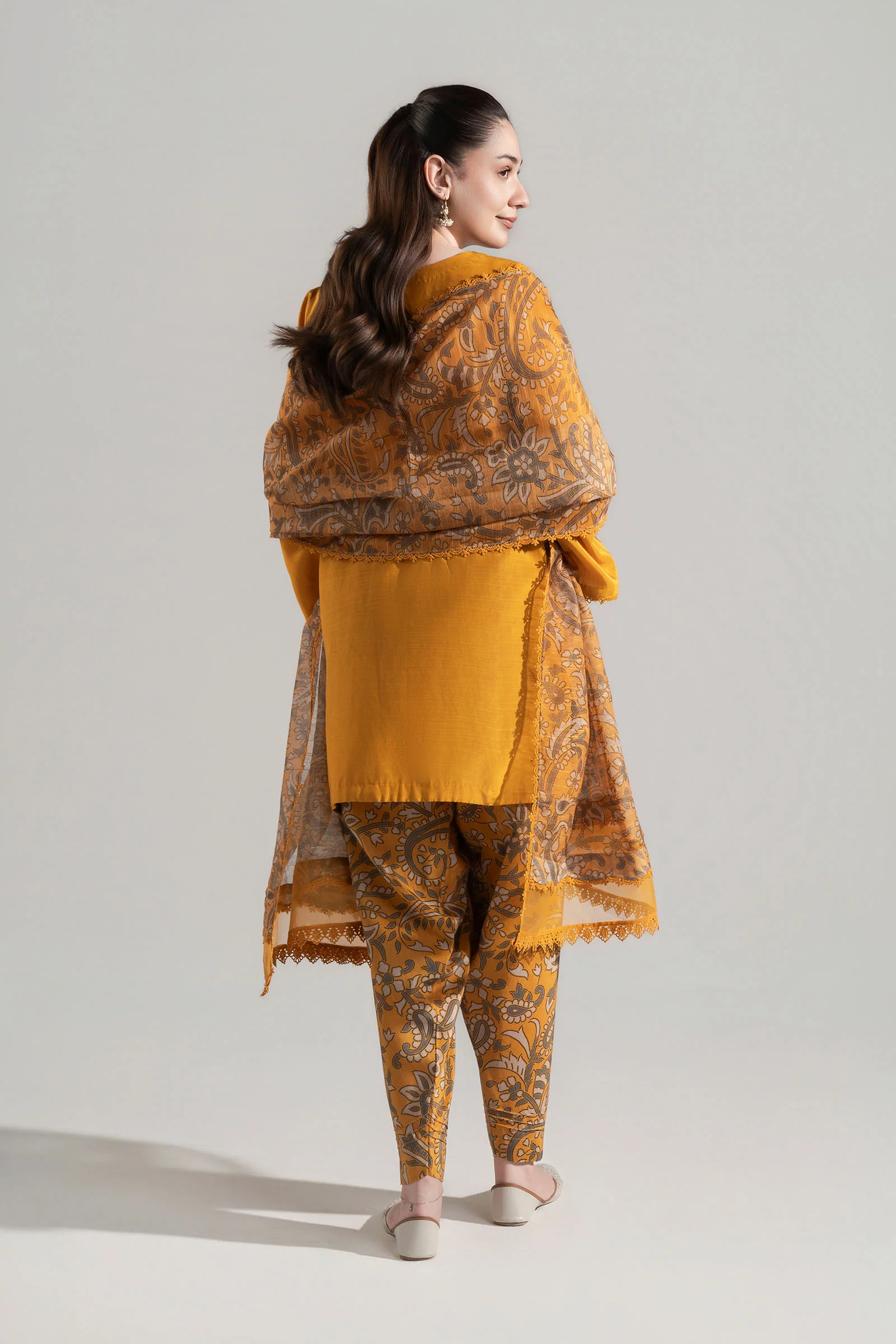 3 Pc Embroidered Shiny Silk Slub Suit - Image 6