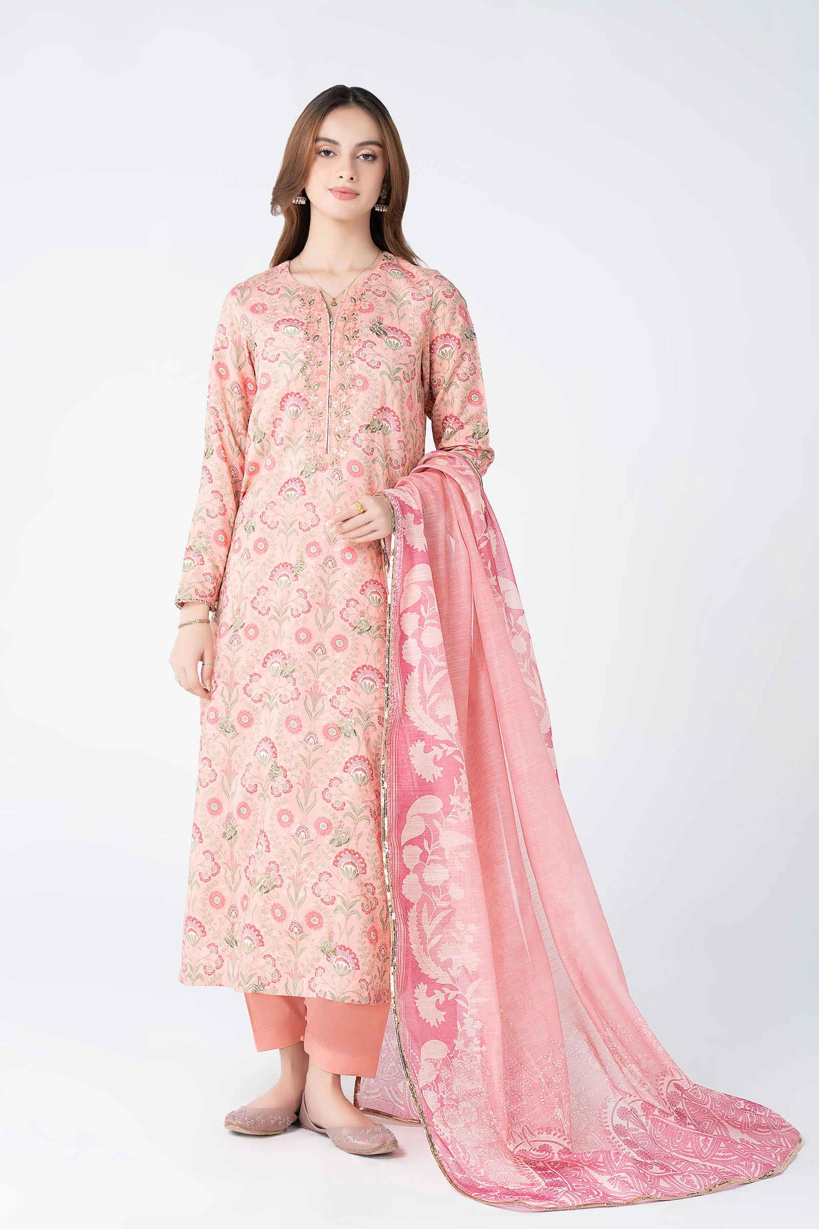 3 Pc Embroidered Dobby Lurex Suit