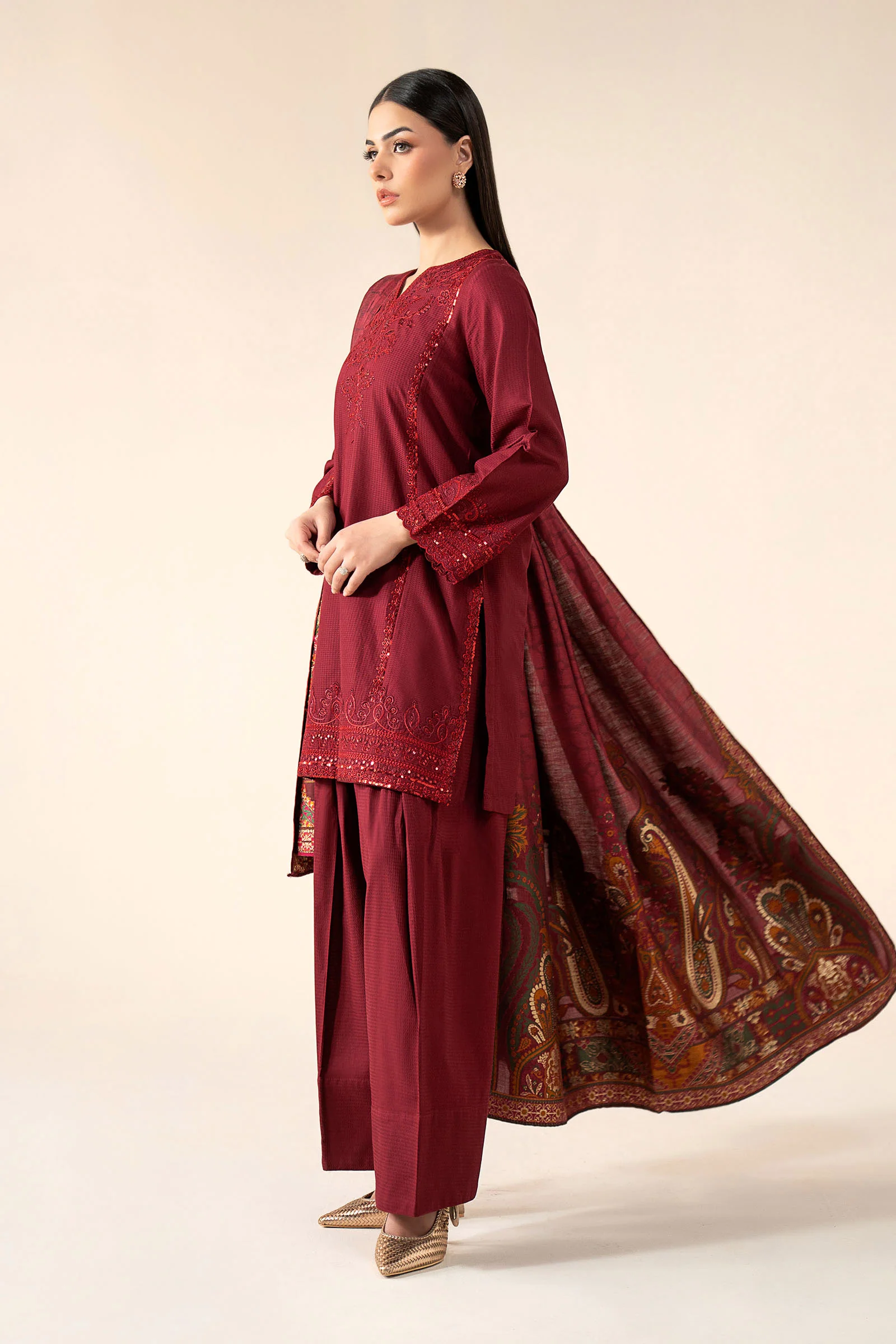 3 Pc Embroidered Dobby Cotton Suit - Image 6