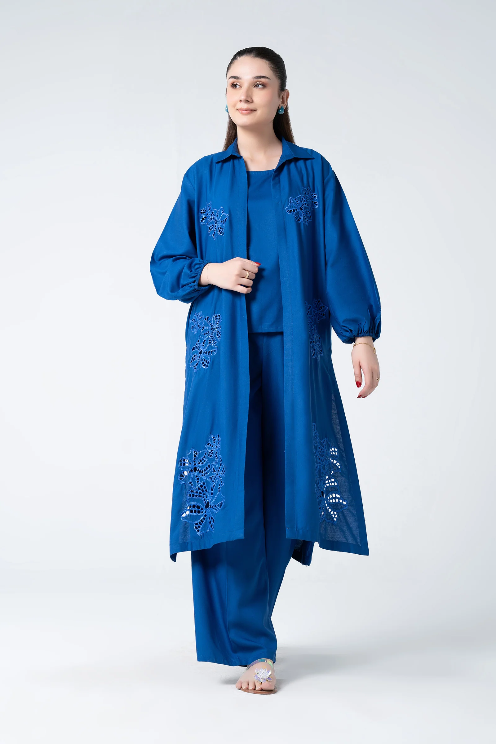 3 Pc Embroidered Linen Suit